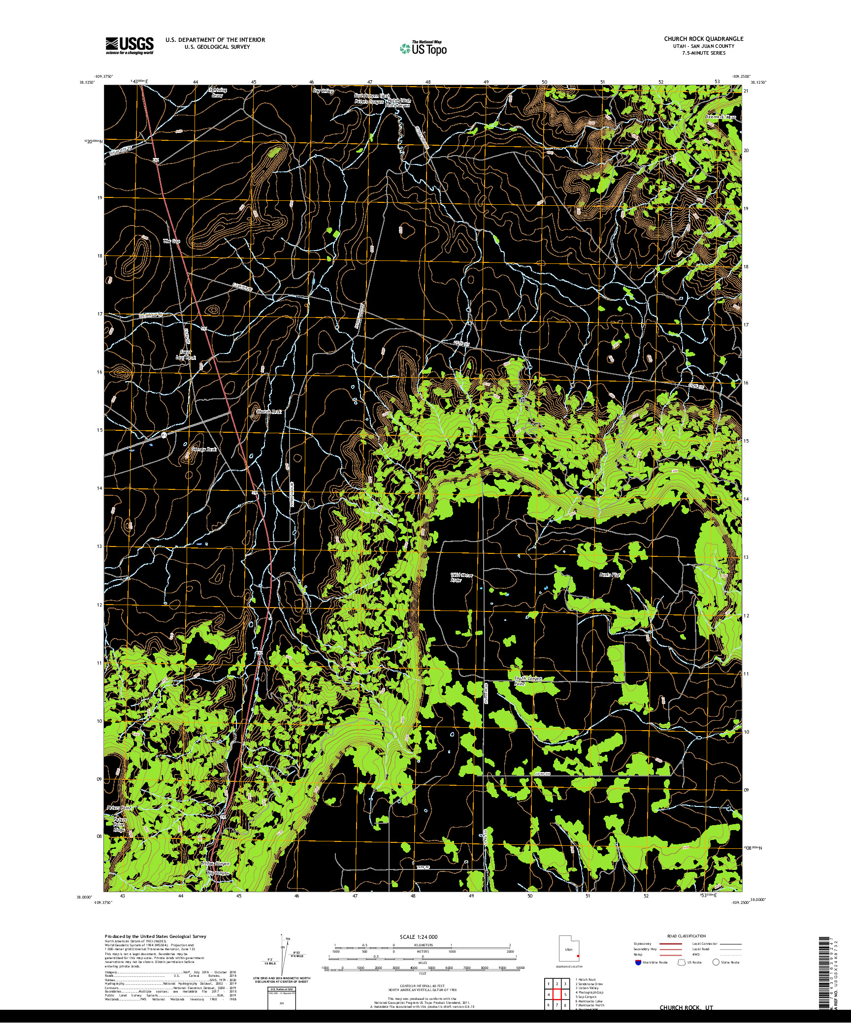 USGS US TOPO 7.5-MINUTE MAP FOR CHURCH ROCK, UT 2020