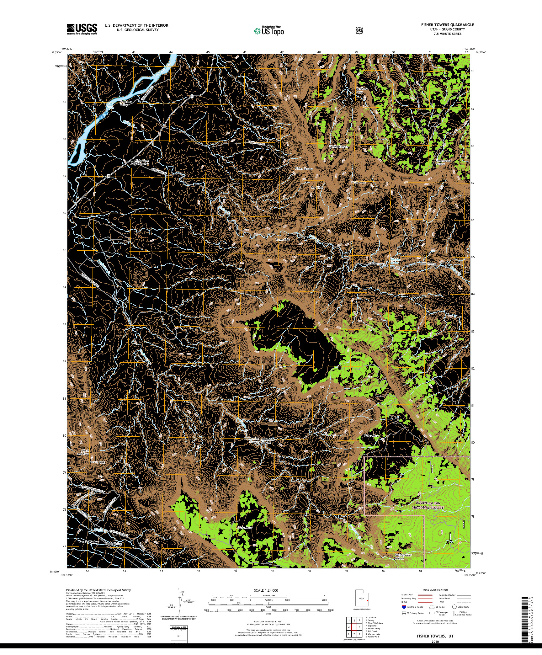 USGS US TOPO 7.5-MINUTE MAP FOR FISHER TOWERS, UT 2020