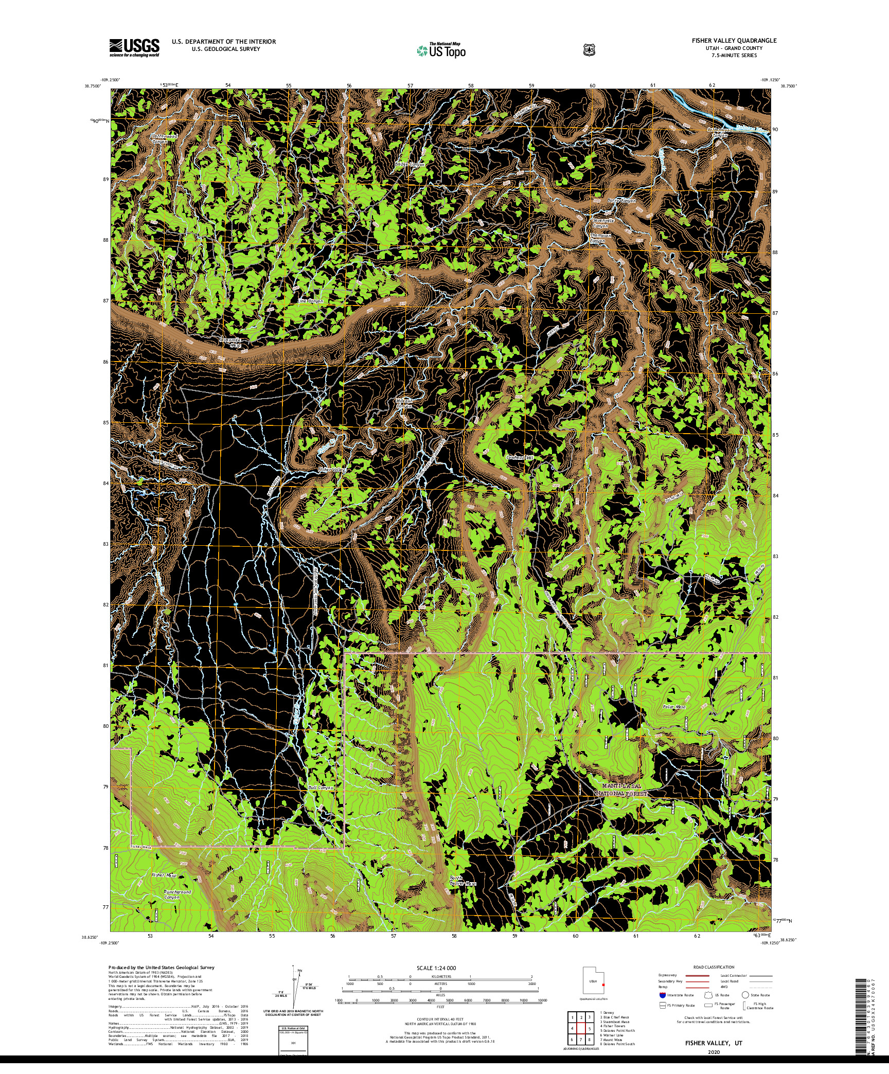 USGS US TOPO 7.5-MINUTE MAP FOR FISHER VALLEY, UT 2020