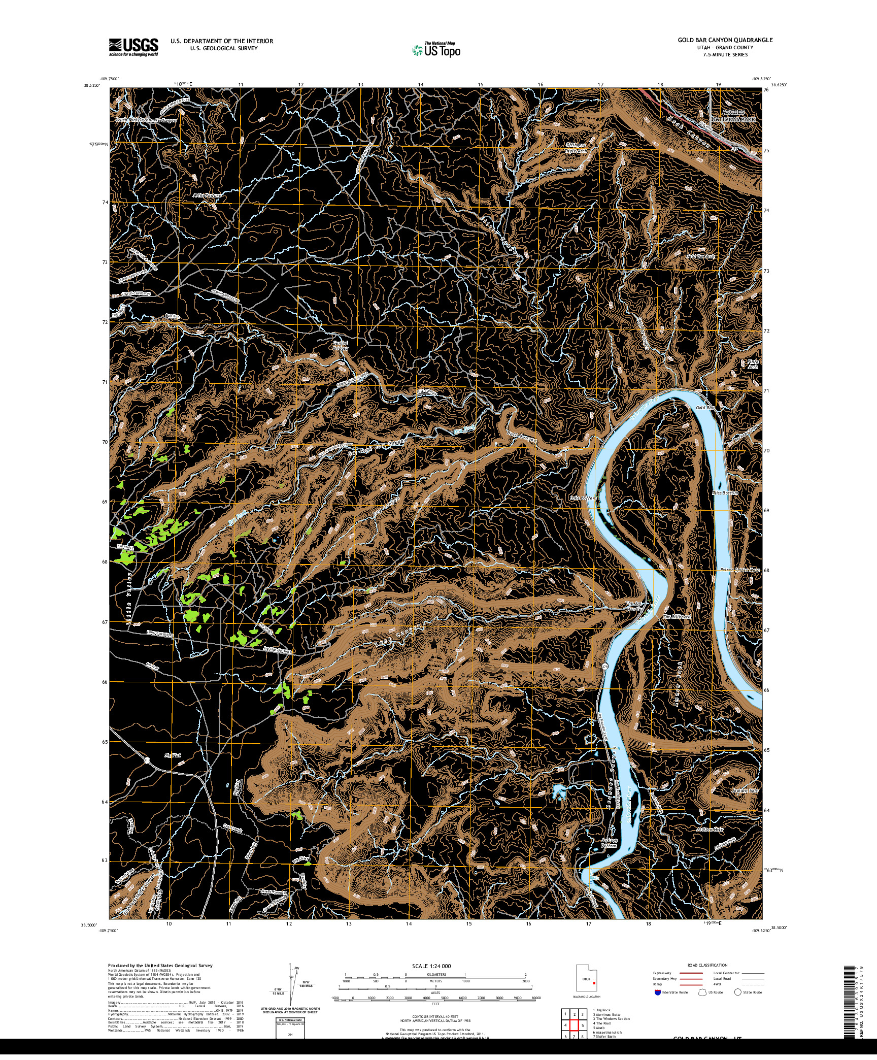 USGS US TOPO 7.5-MINUTE MAP FOR GOLD BAR CANYON, UT 2020