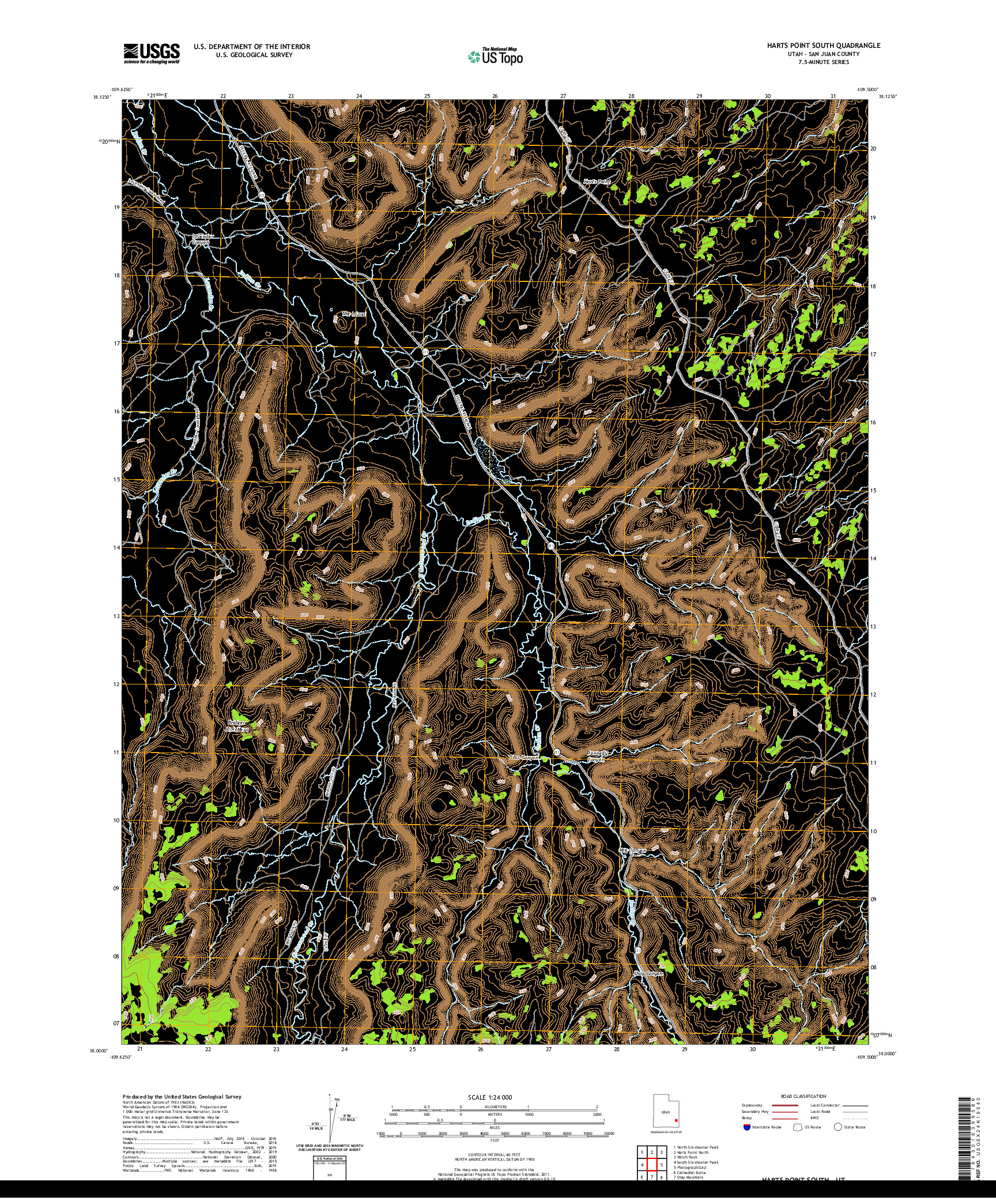 USGS US TOPO 7.5-MINUTE MAP FOR HARTS POINT SOUTH, UT 2020