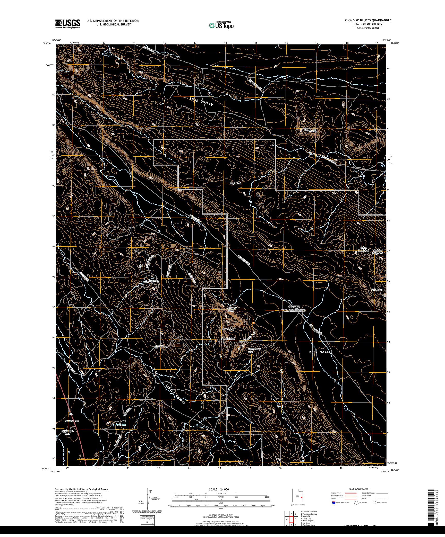 USGS US TOPO 7.5-MINUTE MAP FOR KLONDIKE BLUFFS, UT 2020