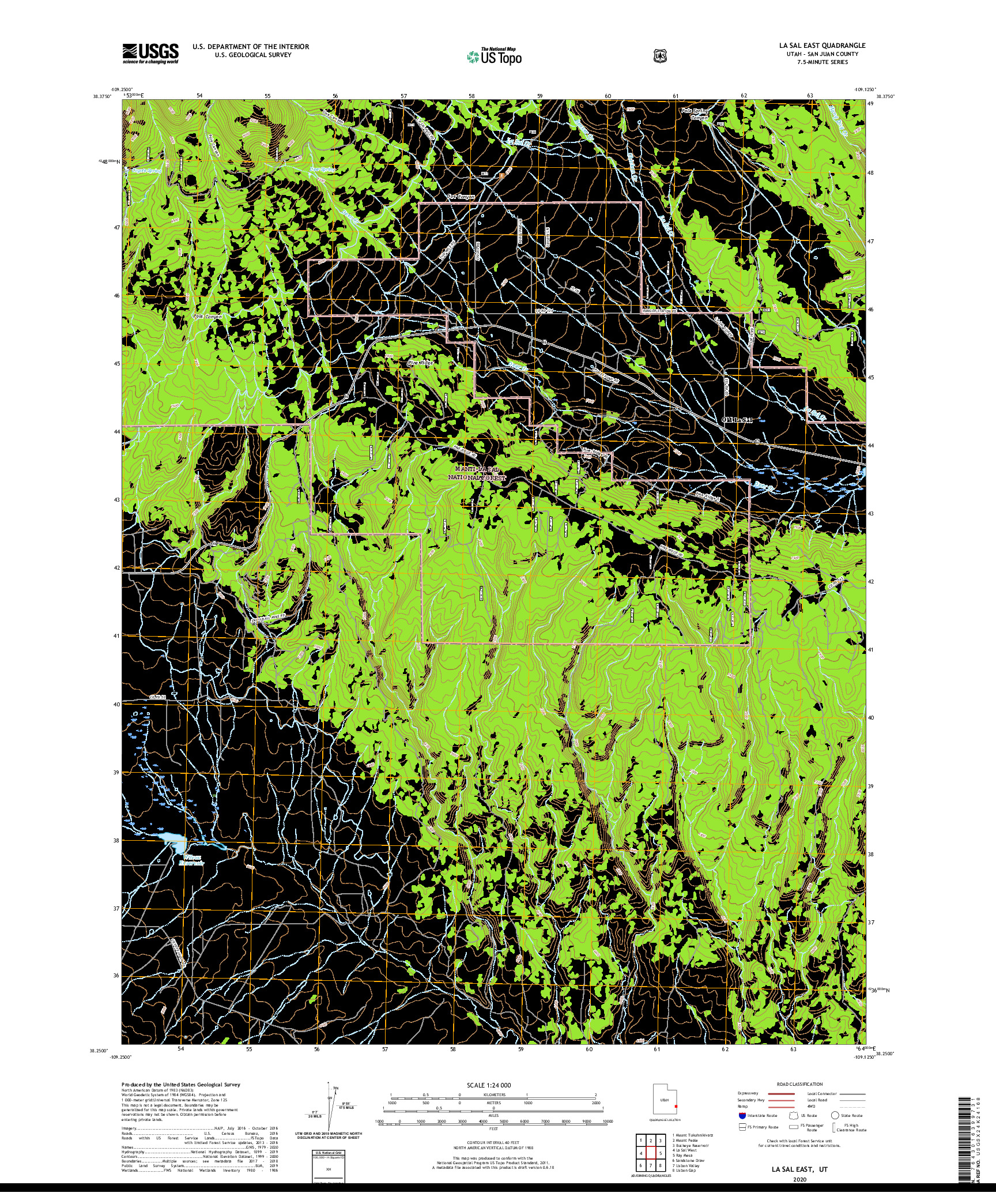 USGS US TOPO 7.5-MINUTE MAP FOR LA SAL EAST, UT 2020