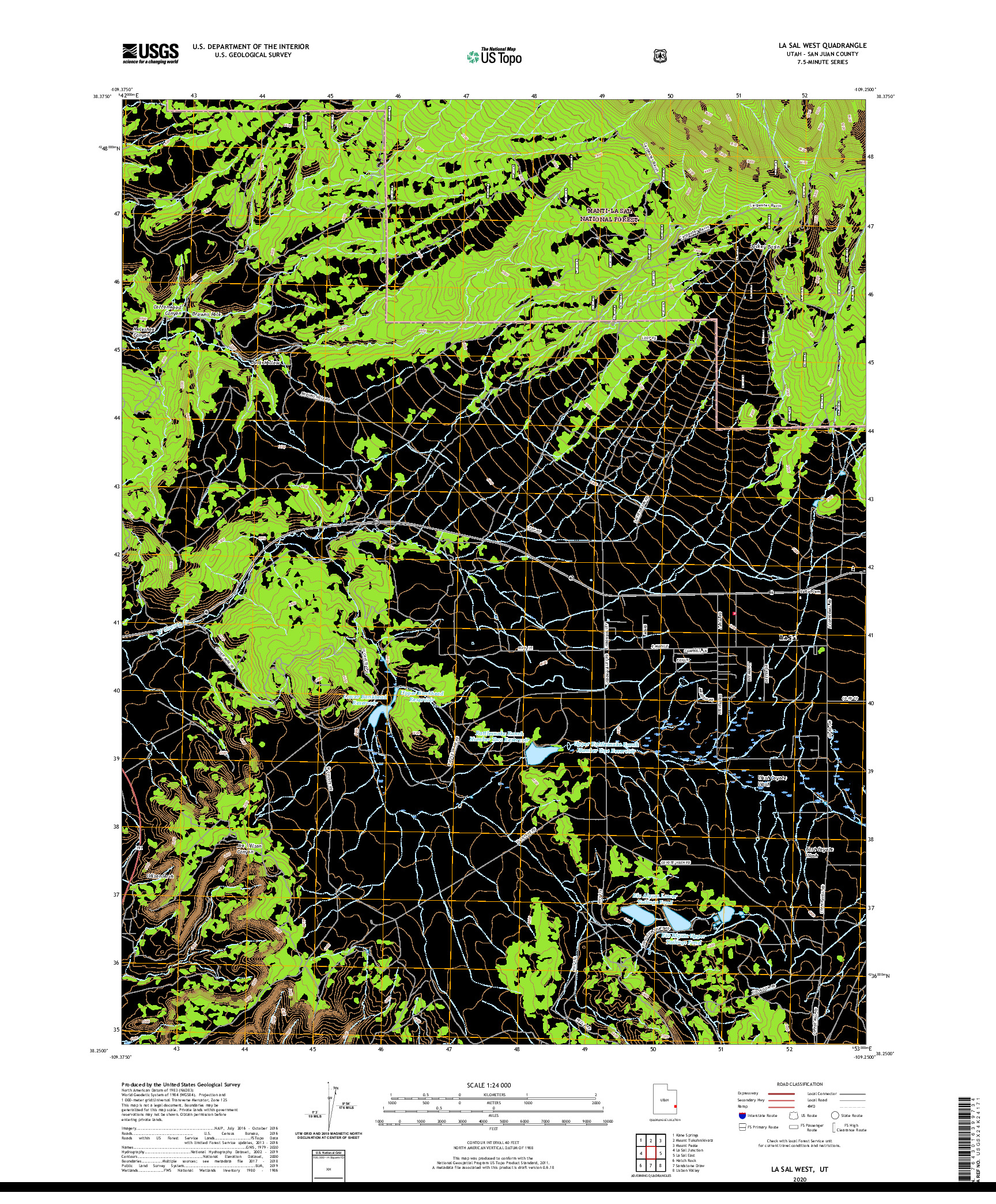 USGS US TOPO 7.5-MINUTE MAP FOR LA SAL WEST, UT 2020