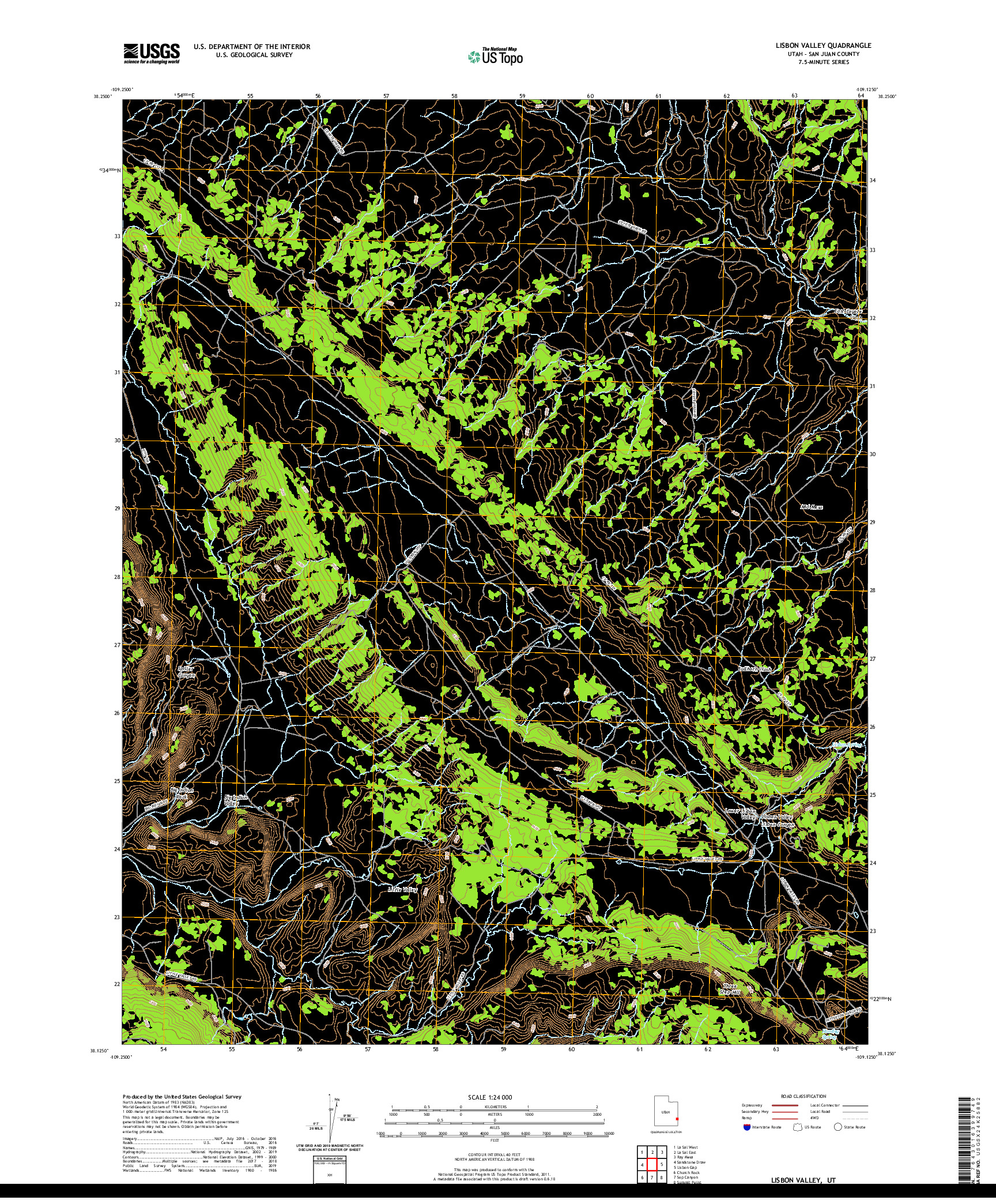 USGS US TOPO 7.5-MINUTE MAP FOR LISBON VALLEY, UT 2020