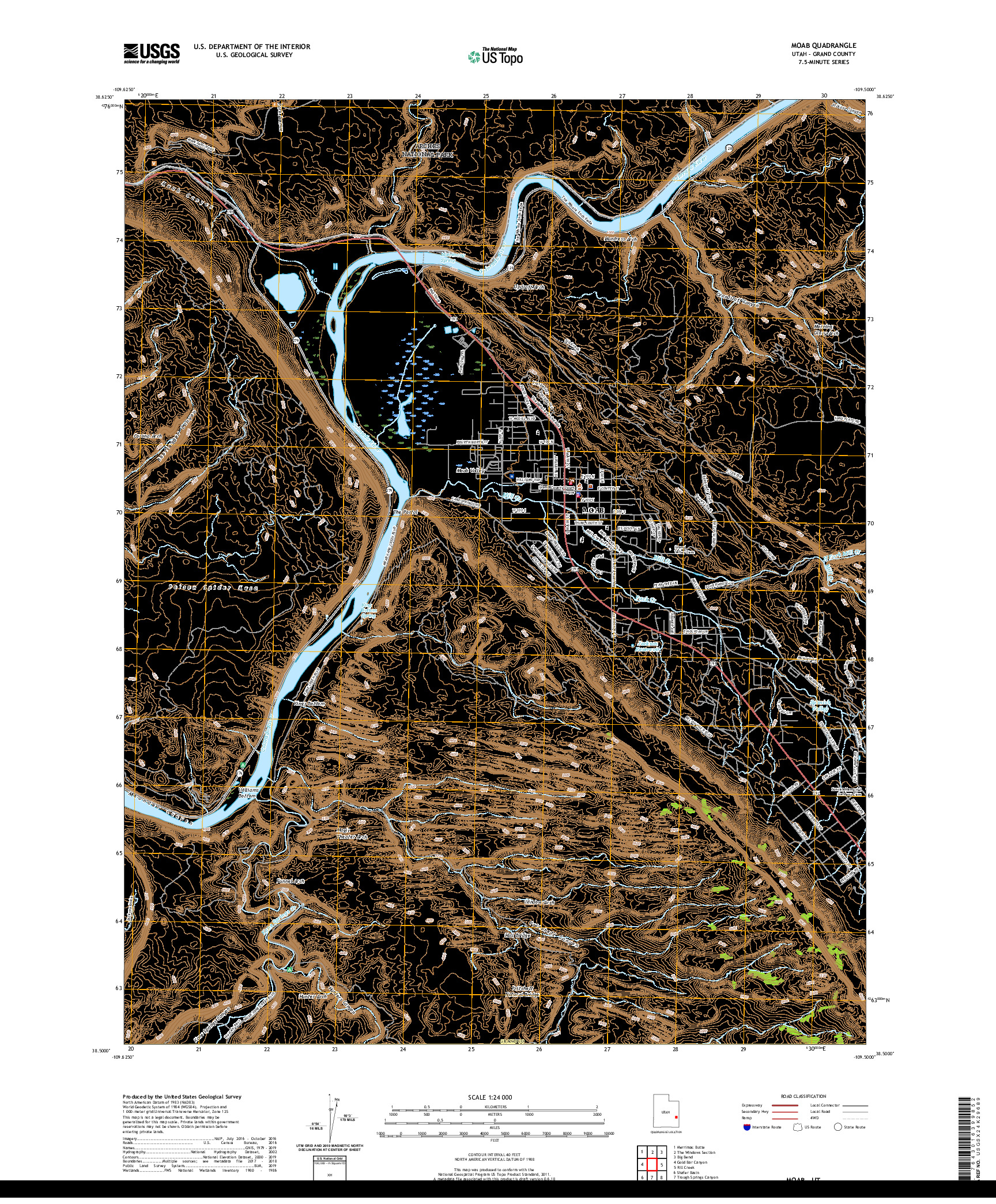 USGS US TOPO 7.5-MINUTE MAP FOR MOAB, UT 2020