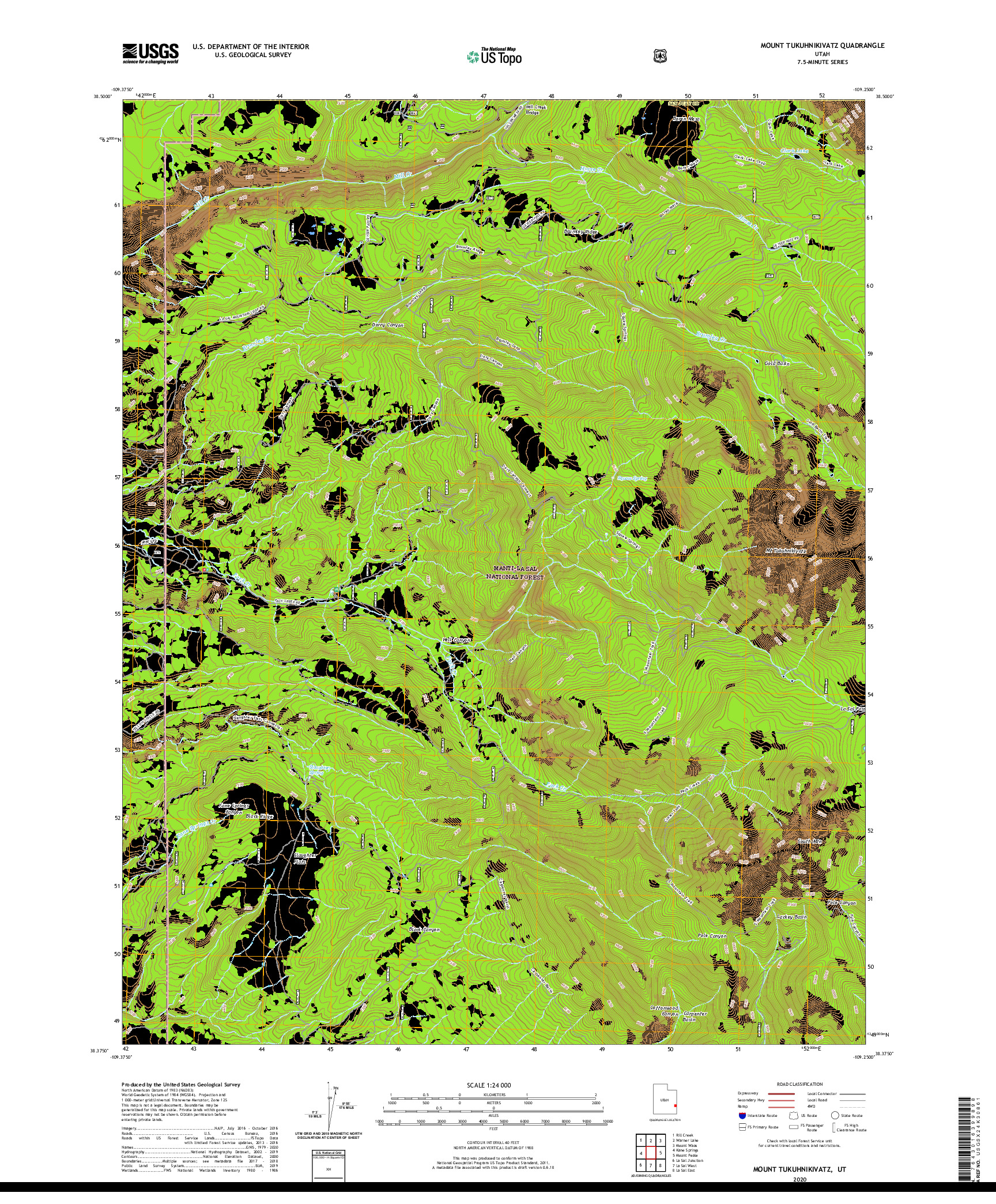 USGS US TOPO 7.5-MINUTE MAP FOR MOUNT TUKUHNIKIVATZ, UT 2020