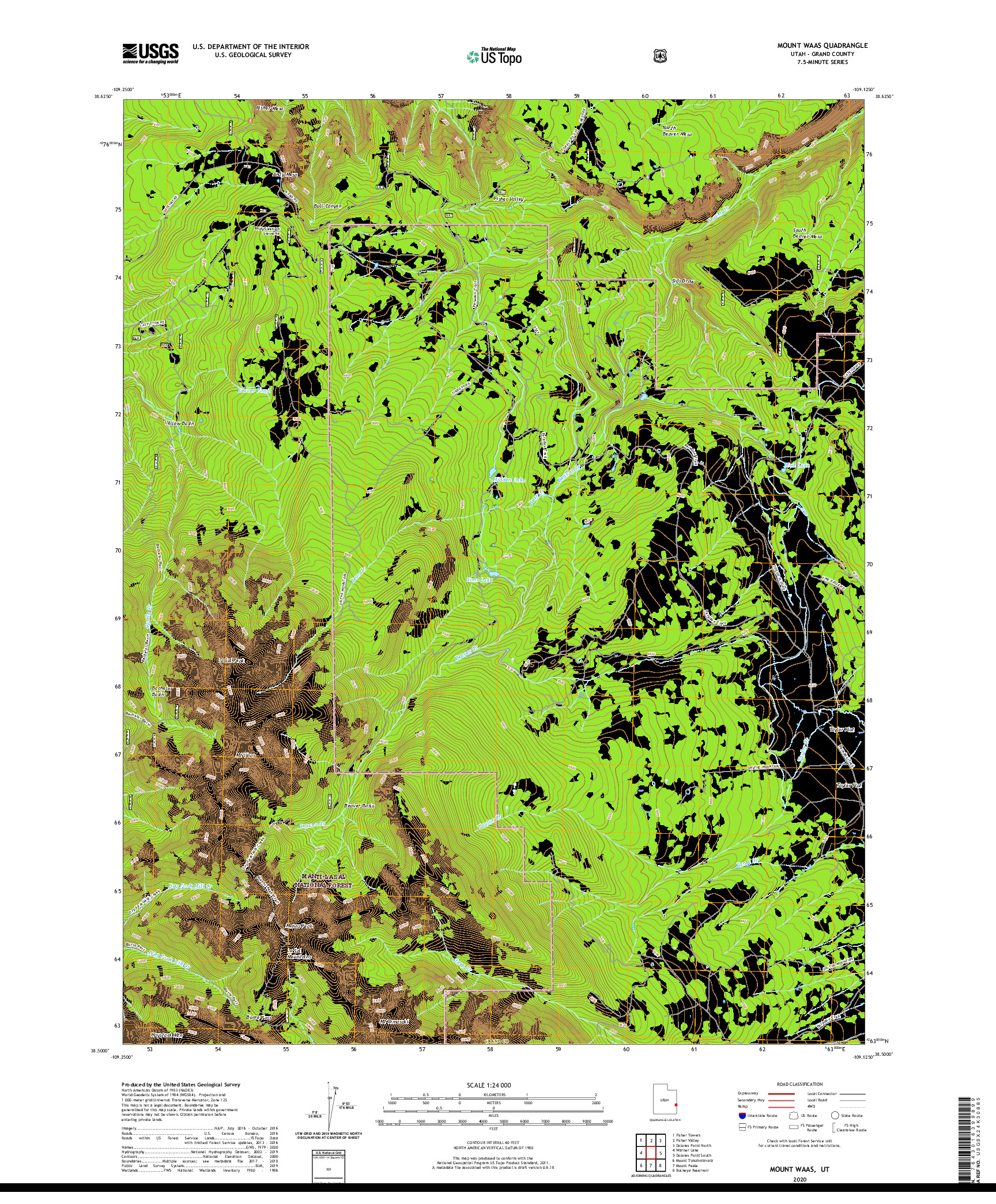 USGS US TOPO 7.5-MINUTE MAP FOR MOUNT WAAS, UT 2020