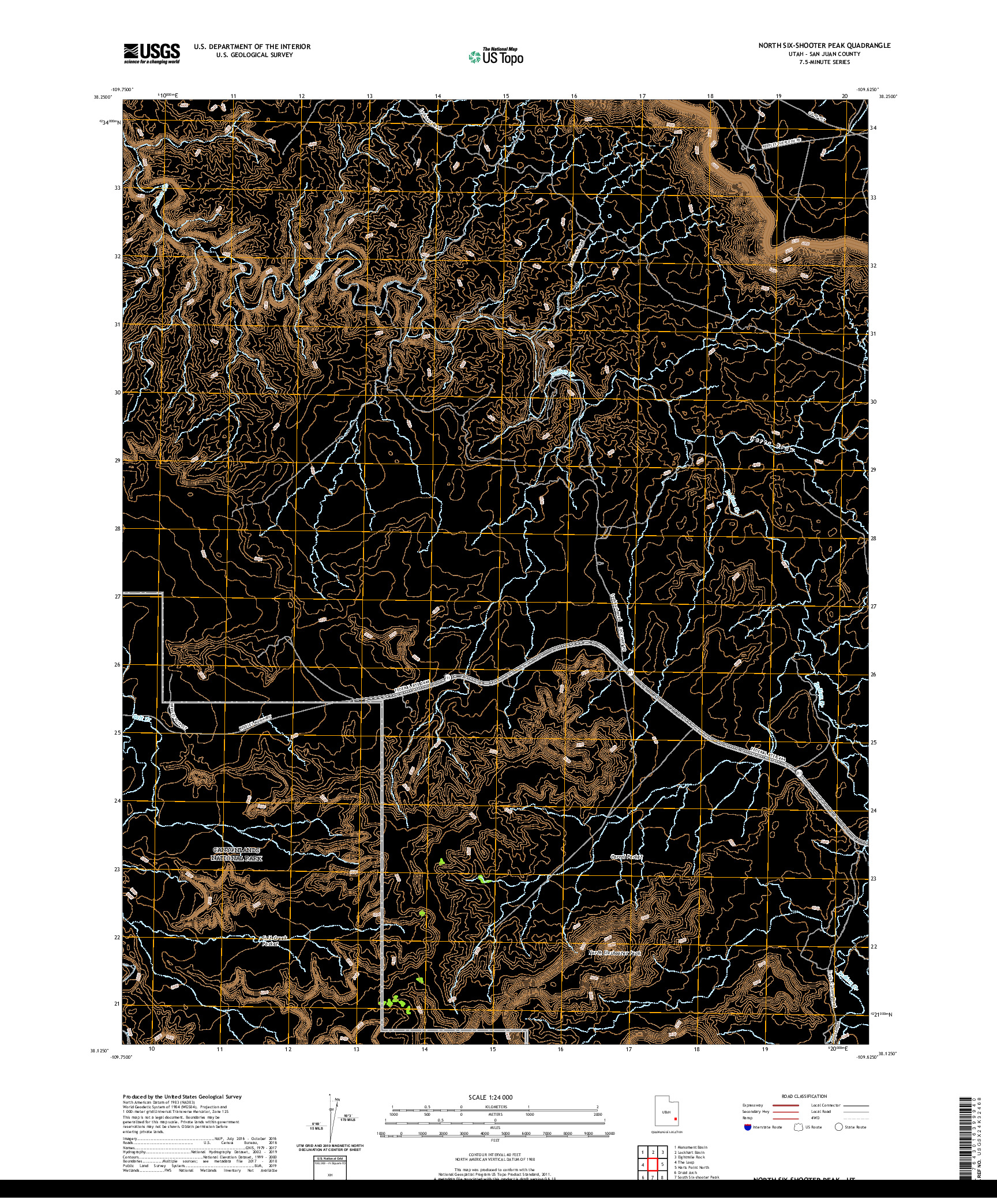 USGS US TOPO 7.5-MINUTE MAP FOR NORTH SIX-SHOOTER PEAK, UT 2020