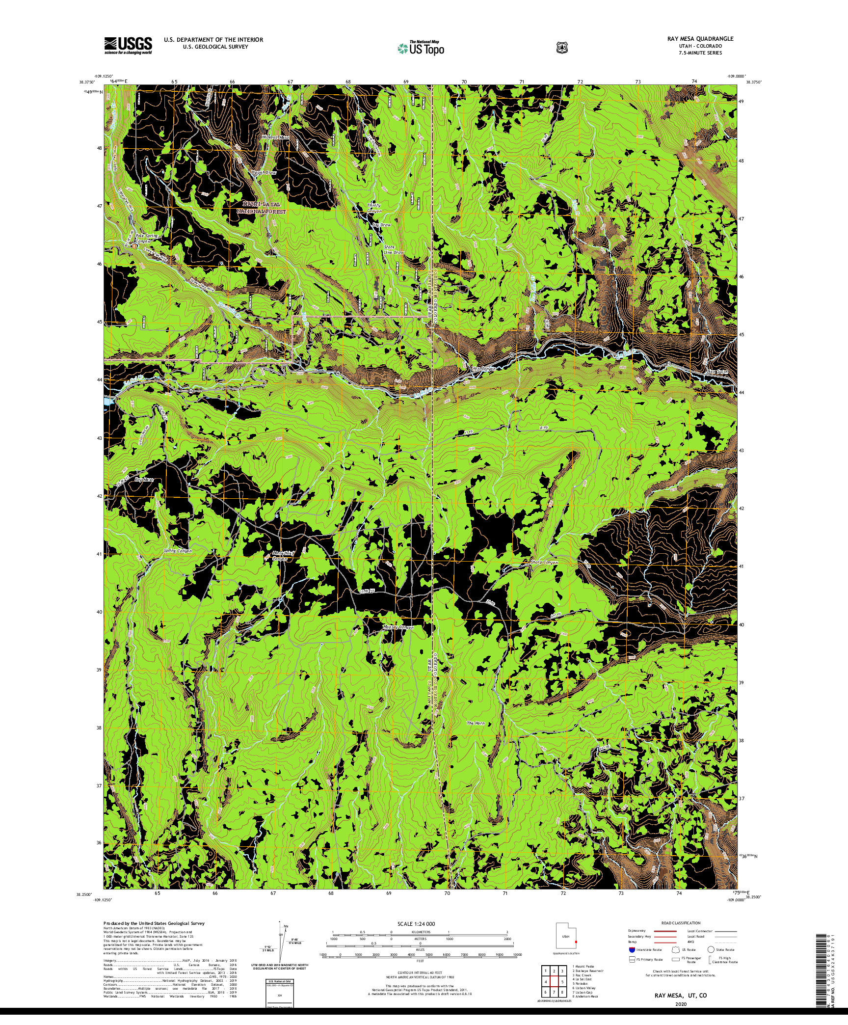 USGS US TOPO 7.5-MINUTE MAP FOR RAY MESA, UT,CO 2020