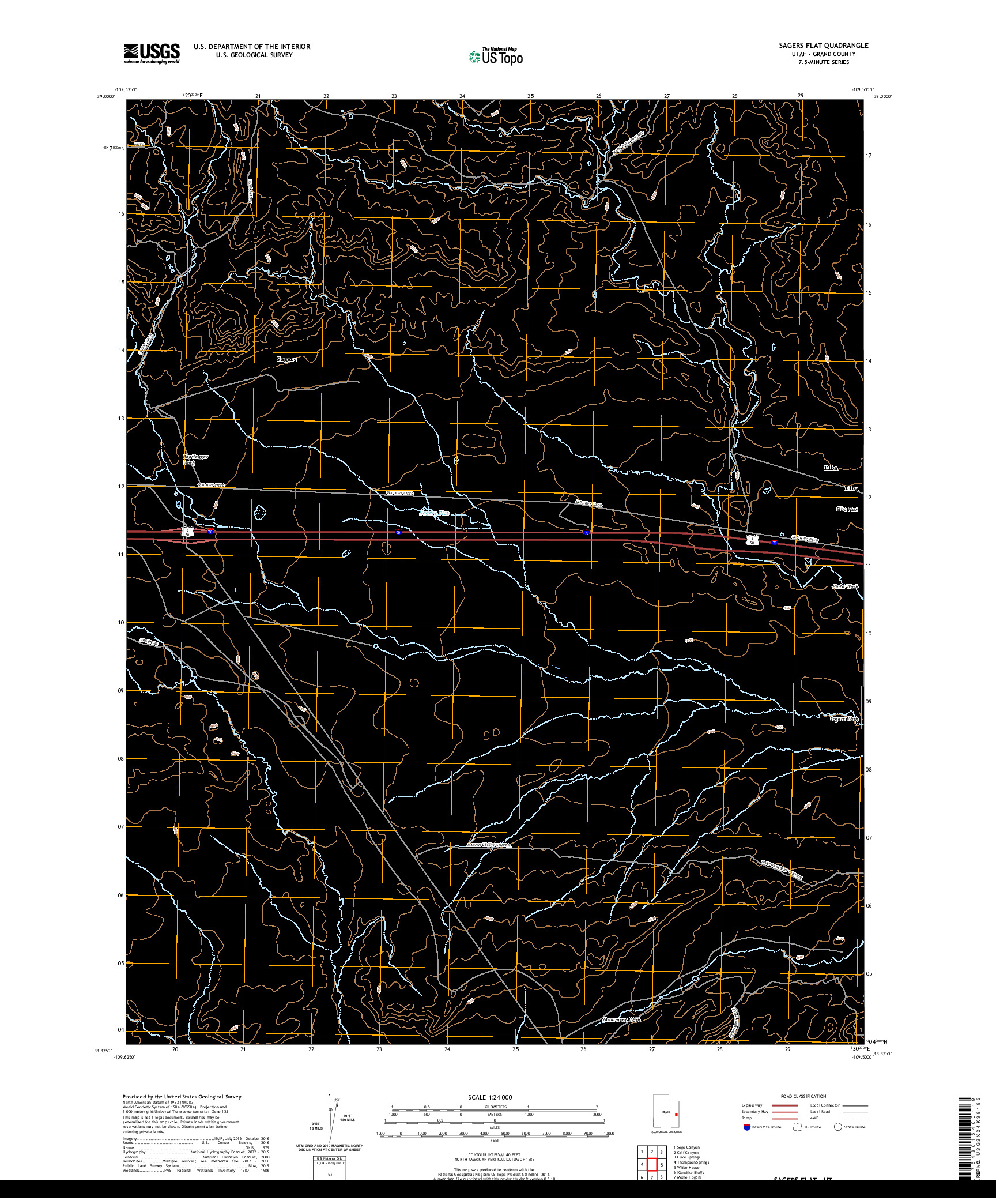 USGS US TOPO 7.5-MINUTE MAP FOR SAGERS FLAT, UT 2020