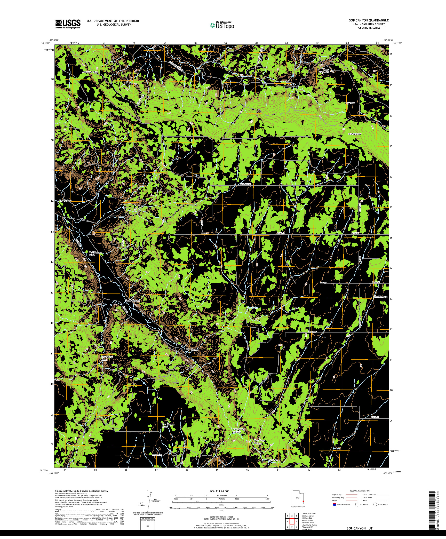 USGS US TOPO 7.5-MINUTE MAP FOR SOP CANYON, UT 2020