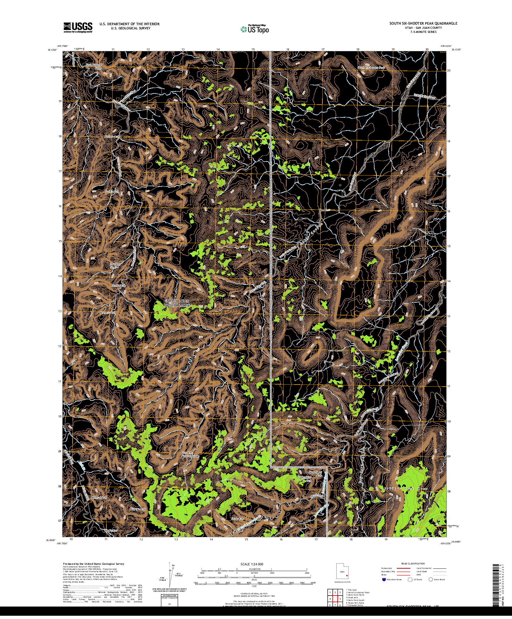 USGS US TOPO 7.5-MINUTE MAP FOR SOUTH SIX-SHOOTER PEAK, UT 2020