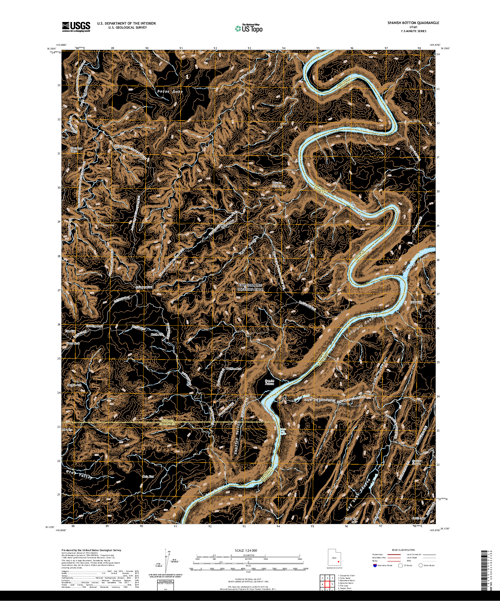 USGS US TOPO 7.5-MINUTE MAP FOR SPANISH BOTTOM, UT 2020