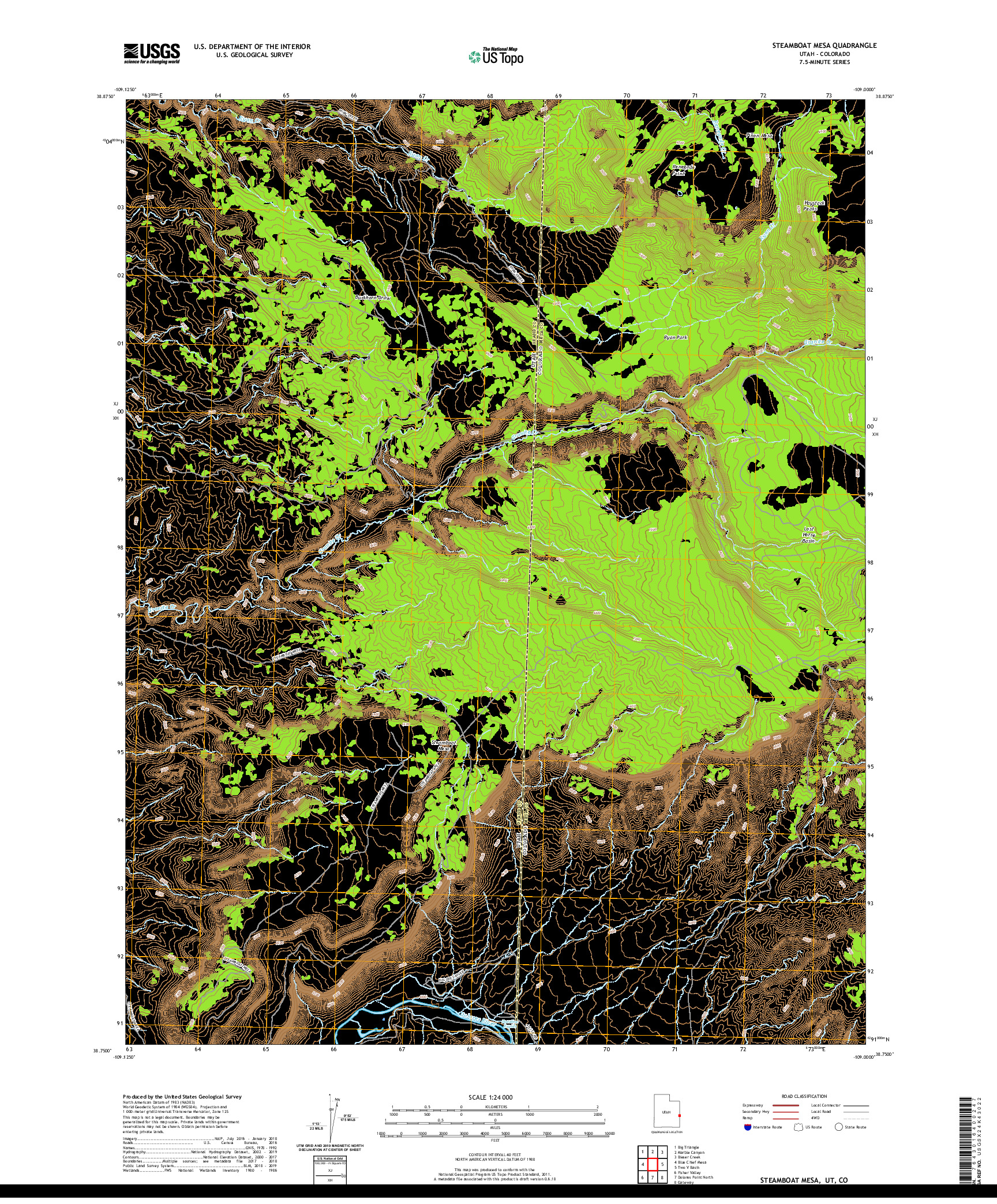 USGS US TOPO 7.5-MINUTE MAP FOR STEAMBOAT MESA, UT,CO 2020
