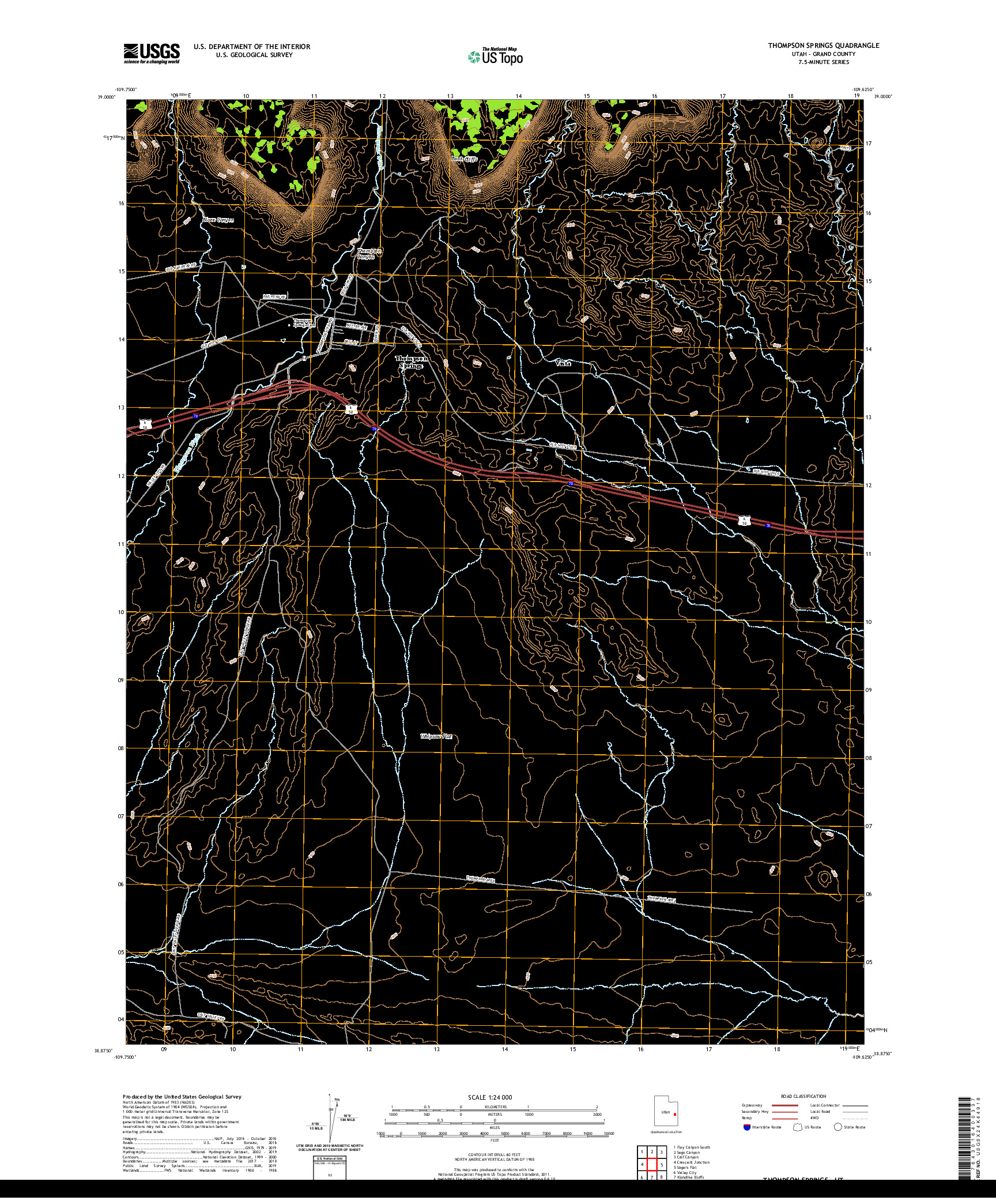USGS US TOPO 7.5-MINUTE MAP FOR THOMPSON SPRINGS, UT 2020
