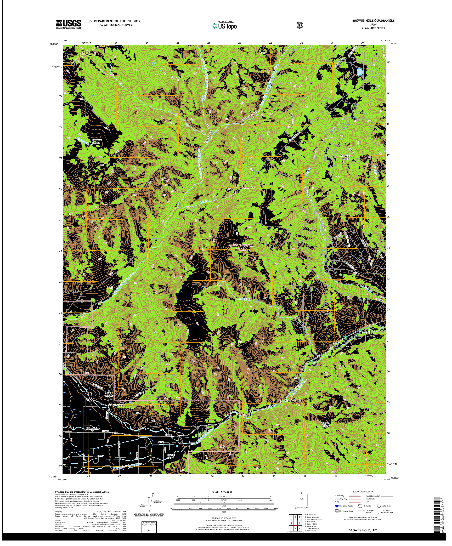 USGS US TOPO 7.5-MINUTE MAP FOR BROWNS HOLE, UT 2020