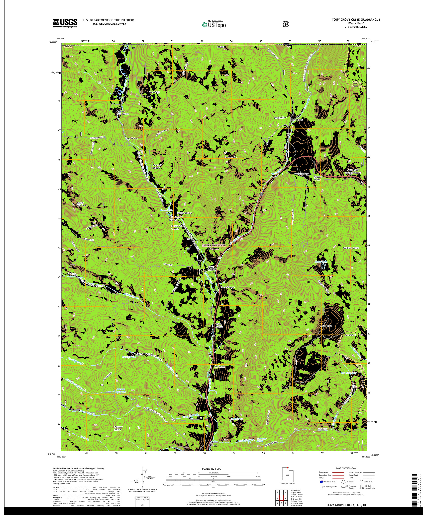USGS US TOPO 7.5-MINUTE MAP FOR TONY GROVE CREEK, UT,ID 2020