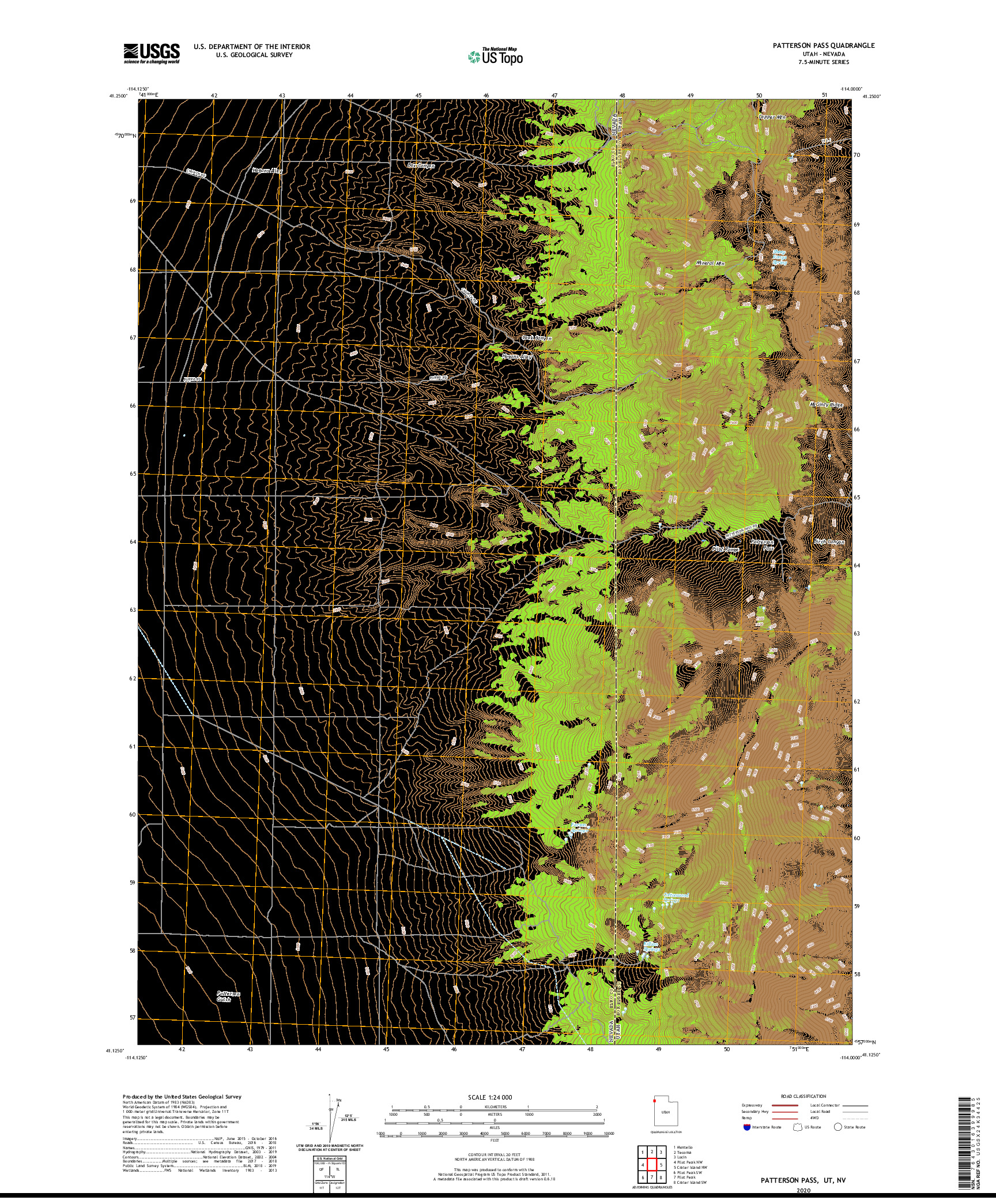 USGS US TOPO 7.5-MINUTE MAP FOR PATTERSON PASS, UT,NV 2020