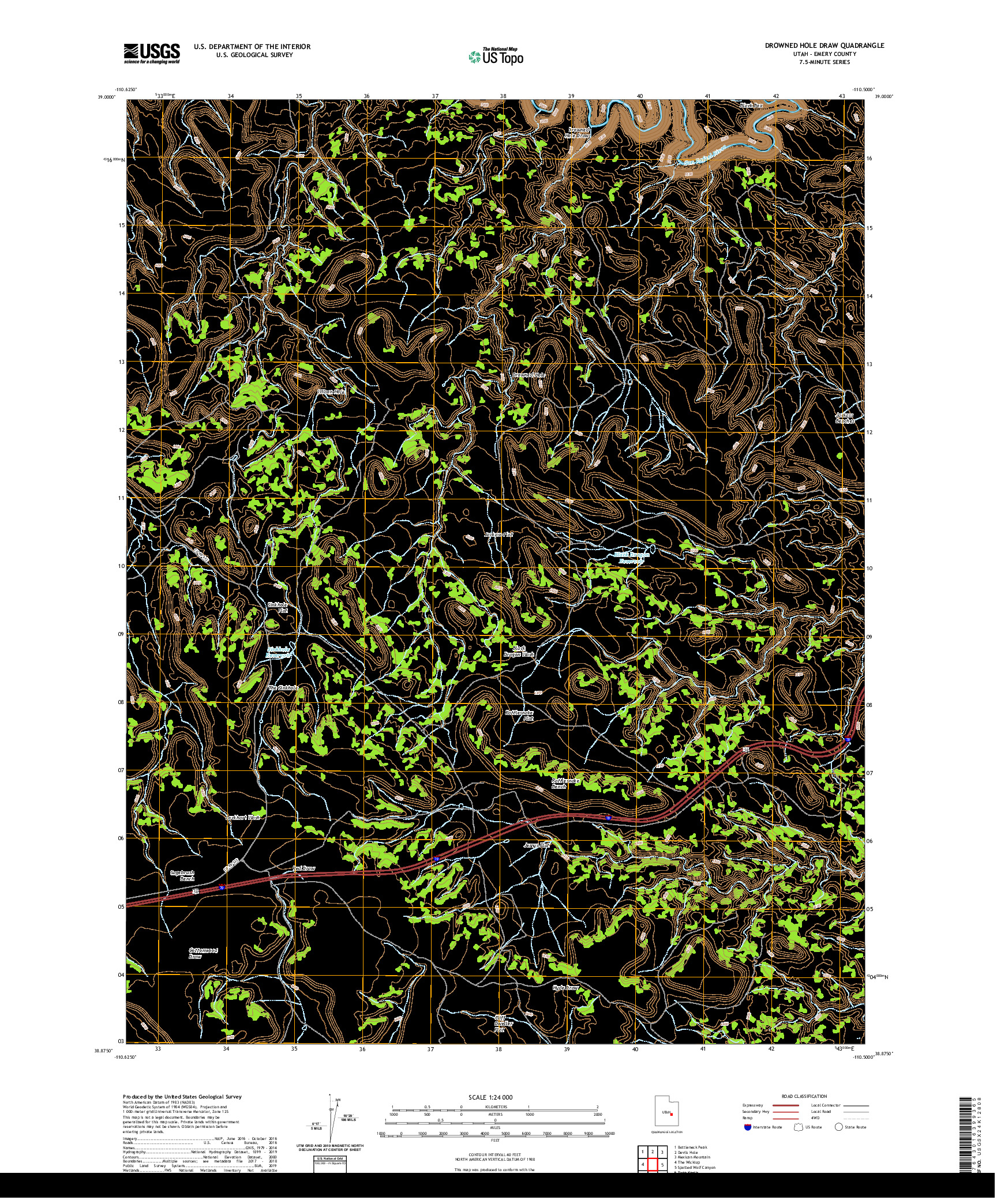 USGS US TOPO 7.5-MINUTE MAP FOR DROWNED HOLE DRAW, UT 2020