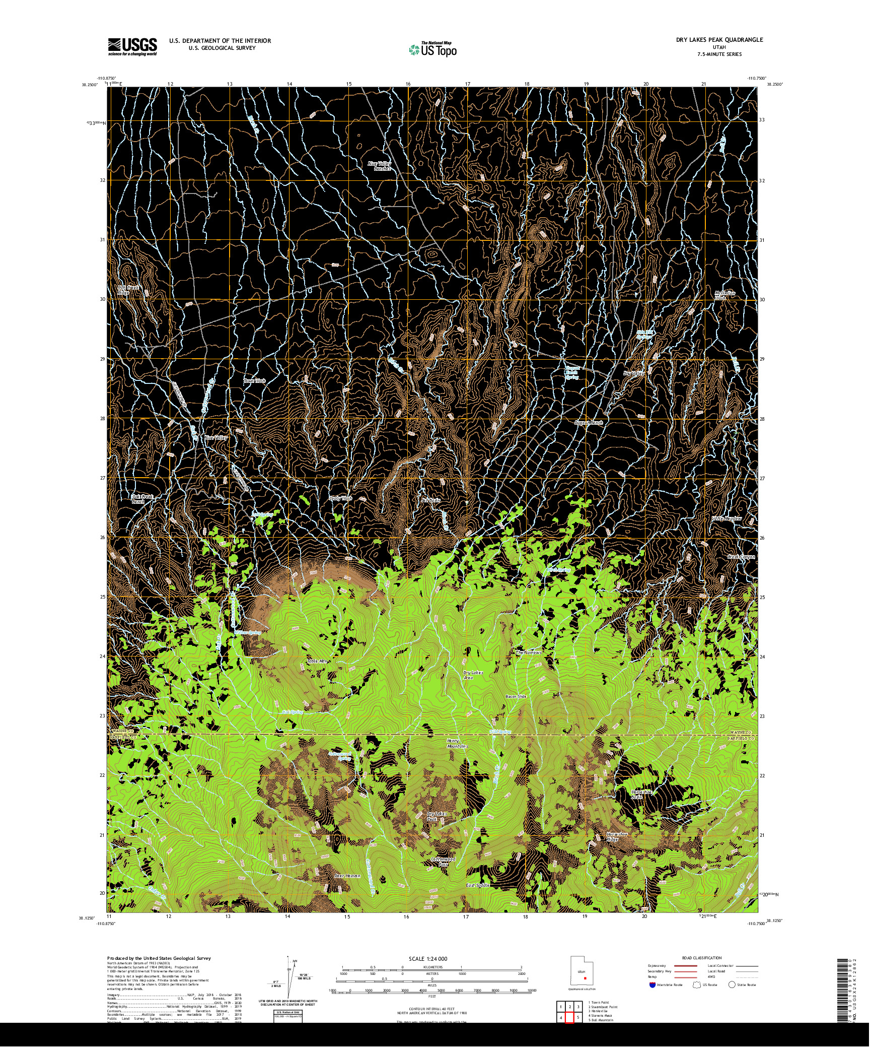 USGS US TOPO 7.5-MINUTE MAP FOR DRY LAKES PEAK, UT 2020