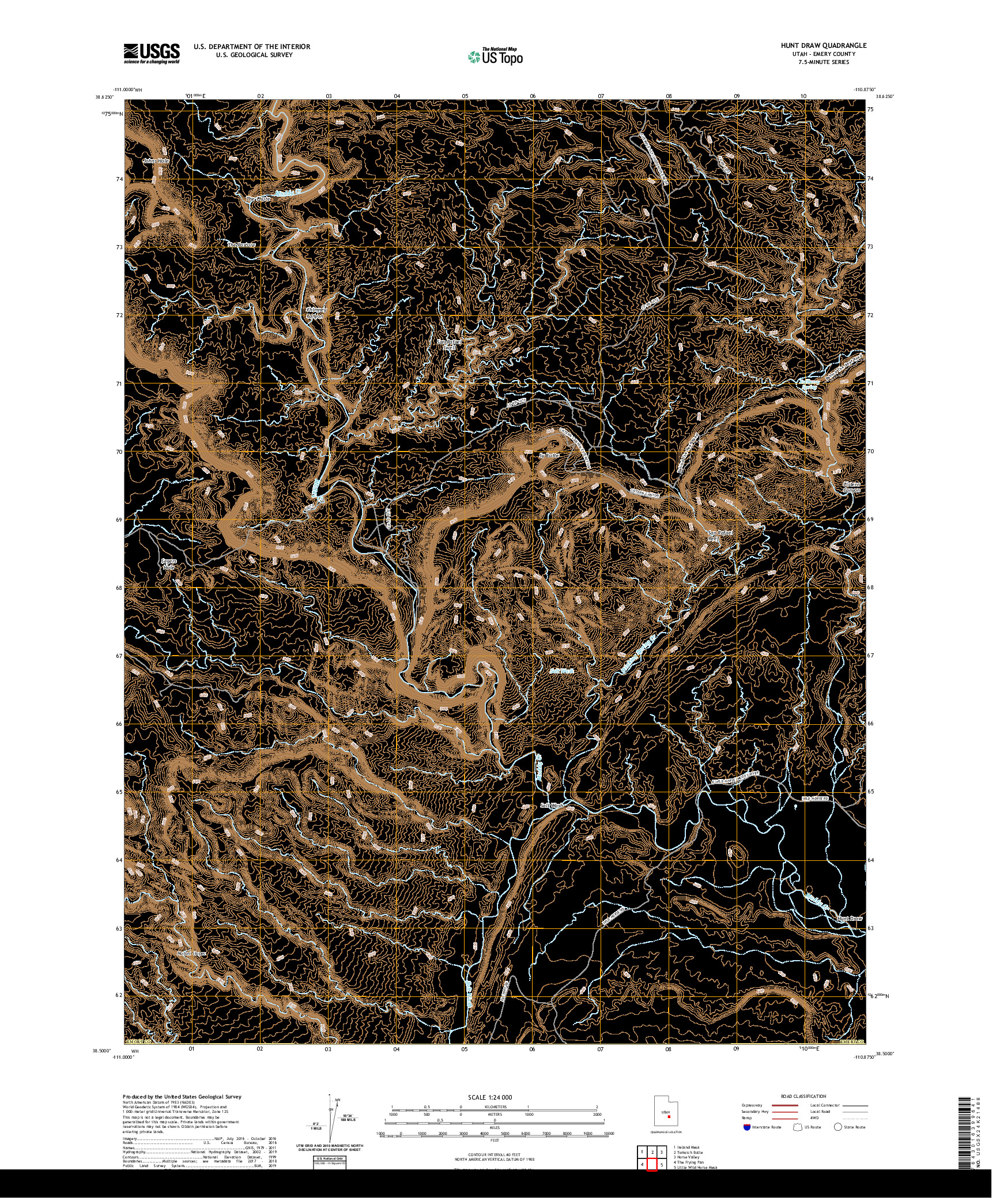 USGS US TOPO 7.5-MINUTE MAP FOR HUNT DRAW, UT 2020