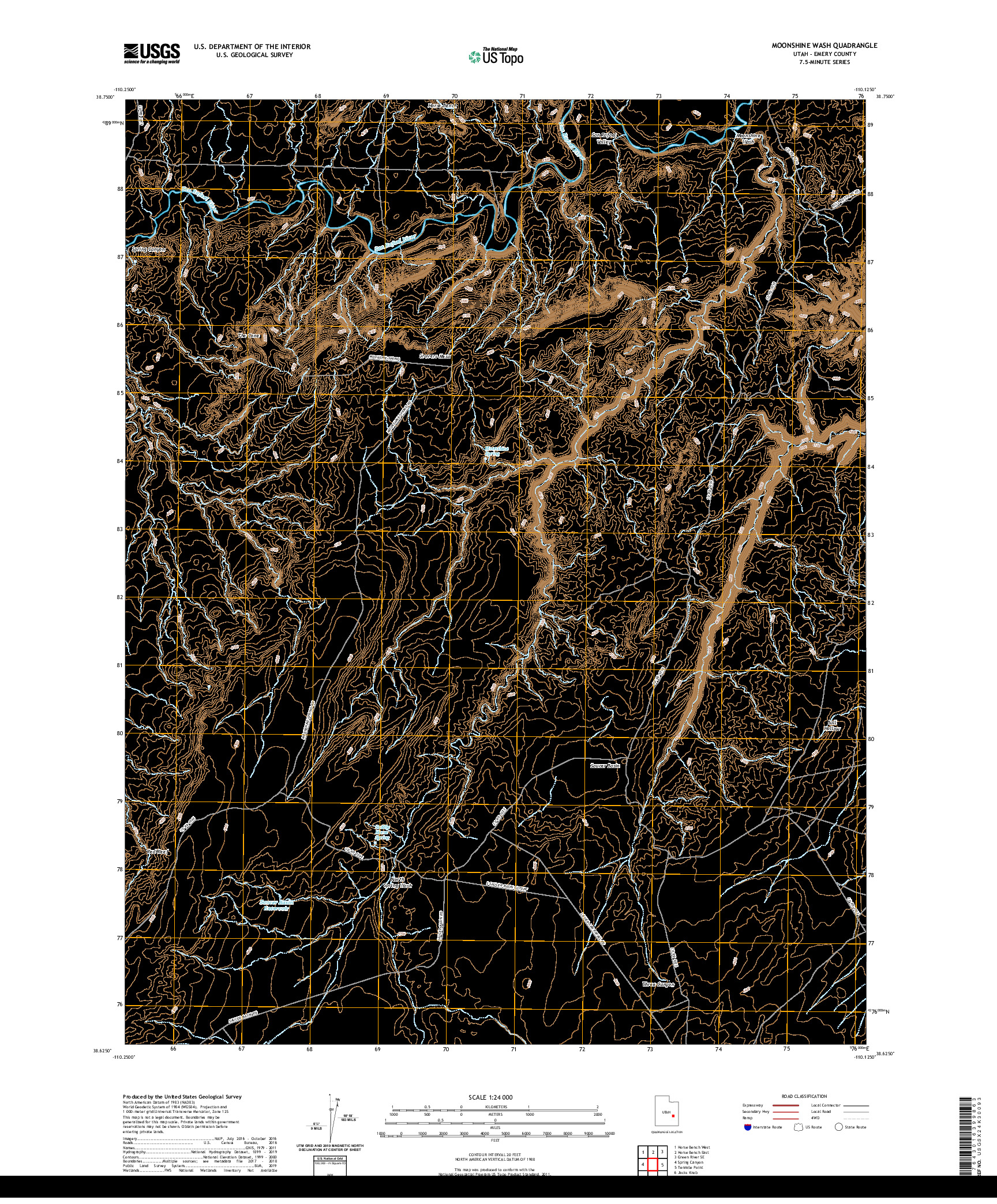 USGS US TOPO 7.5-MINUTE MAP FOR MOONSHINE WASH, UT 2020