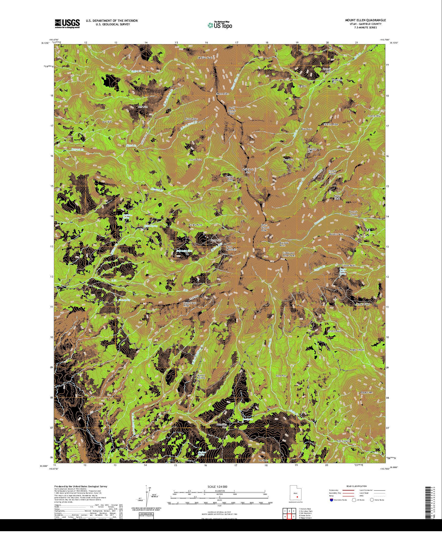 USGS US TOPO 7.5-MINUTE MAP FOR MOUNT ELLEN, UT 2020