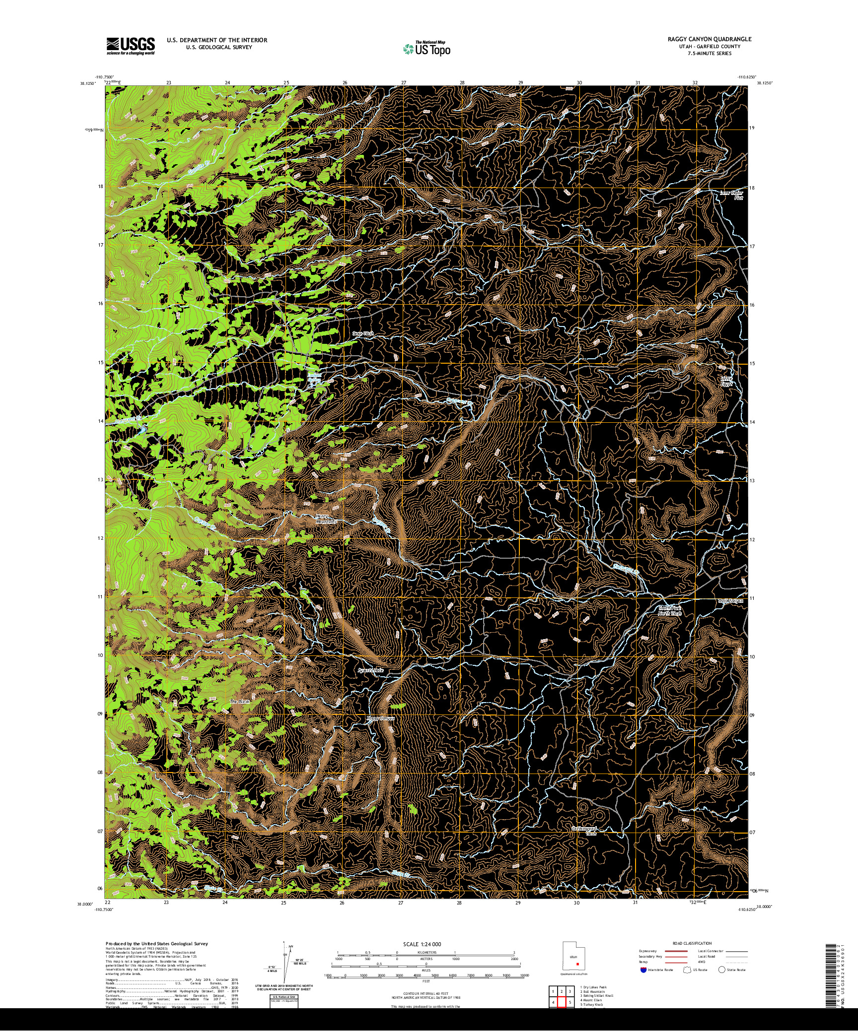 USGS US TOPO 7.5-MINUTE MAP FOR RAGGY CANYON, UT 2020