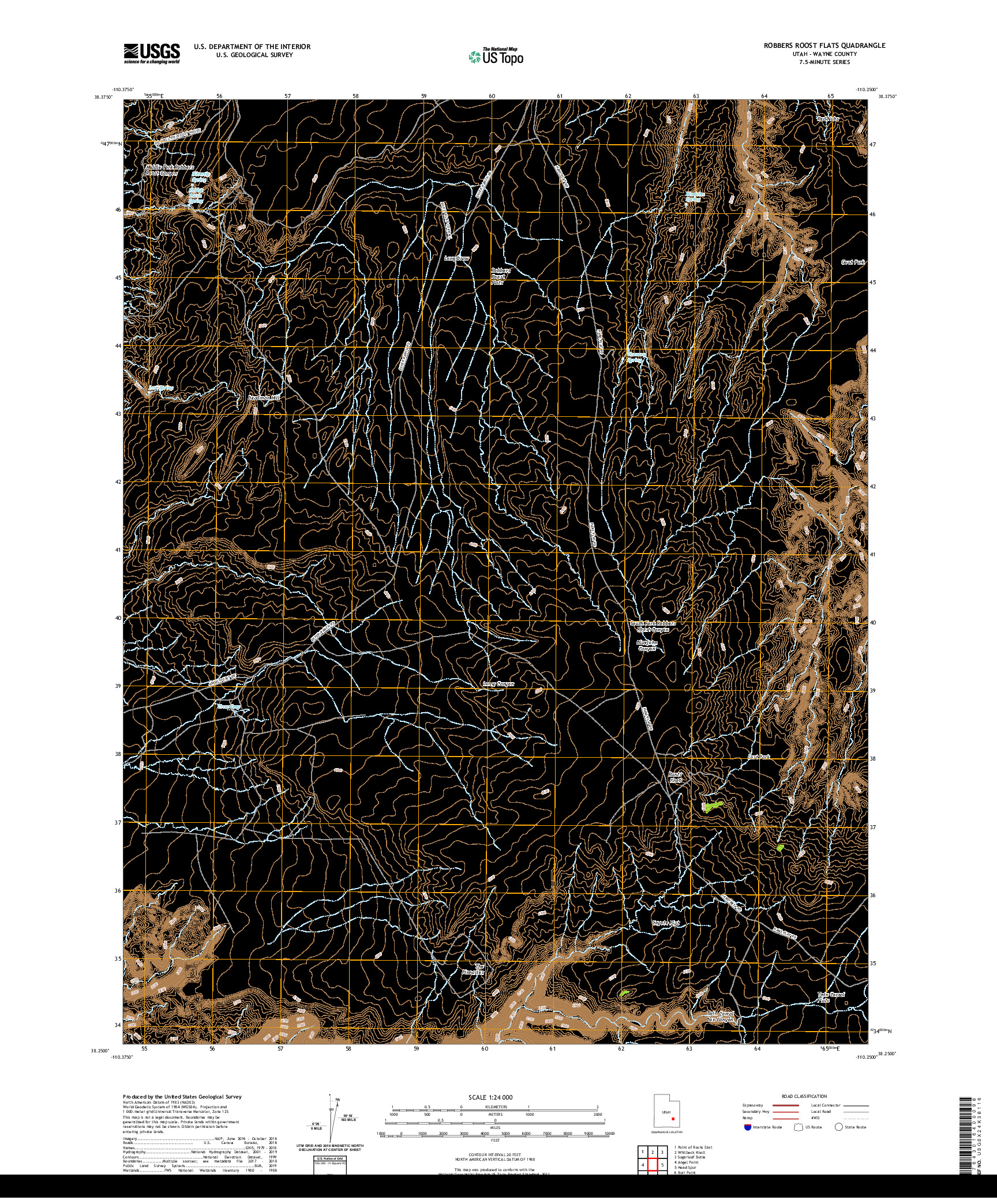 USGS US TOPO 7.5-MINUTE MAP FOR ROBBERS ROOST FLATS, UT 2020