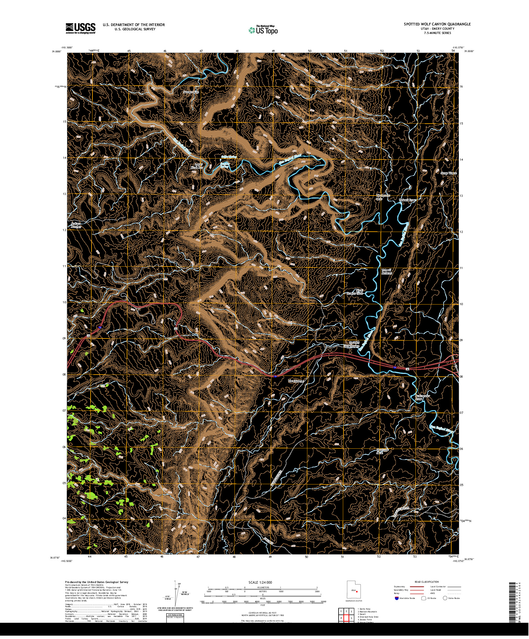 USGS US TOPO 7.5-MINUTE MAP FOR SPOTTED WOLF CANYON, UT 2020
