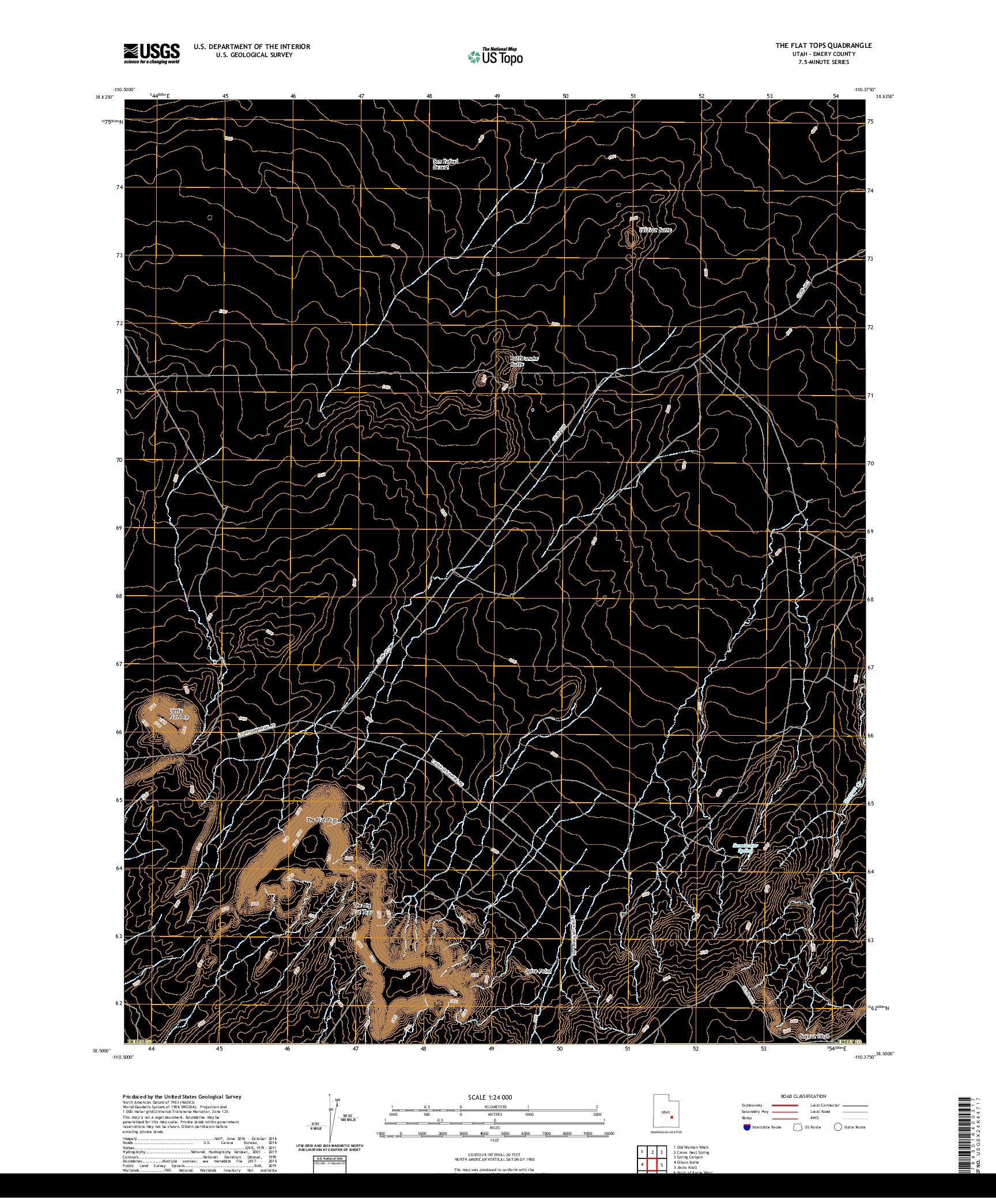USGS US TOPO 7.5-MINUTE MAP FOR THE FLAT TOPS, UT 2020