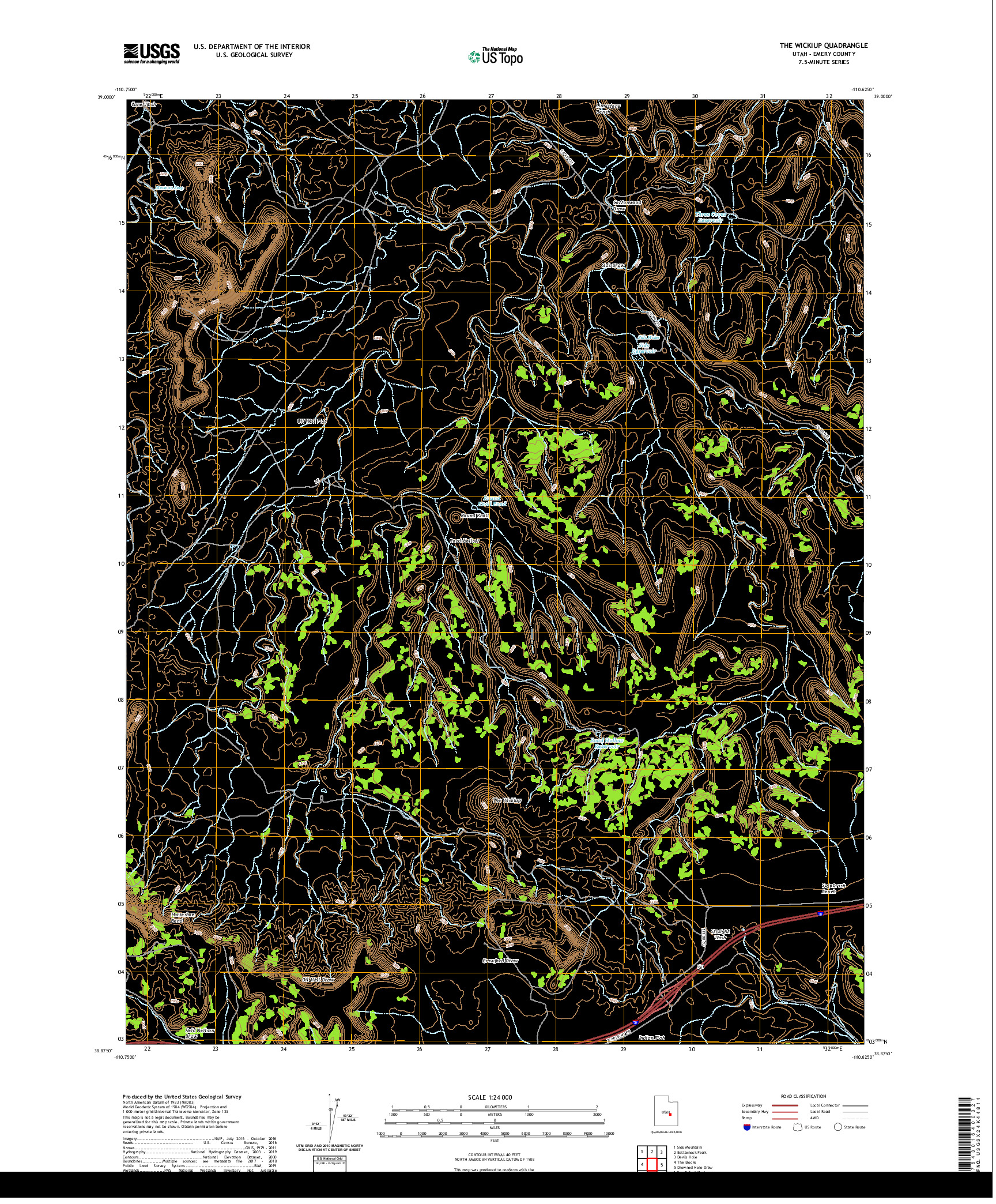 USGS US TOPO 7.5-MINUTE MAP FOR THE WICKIUP, UT 2020