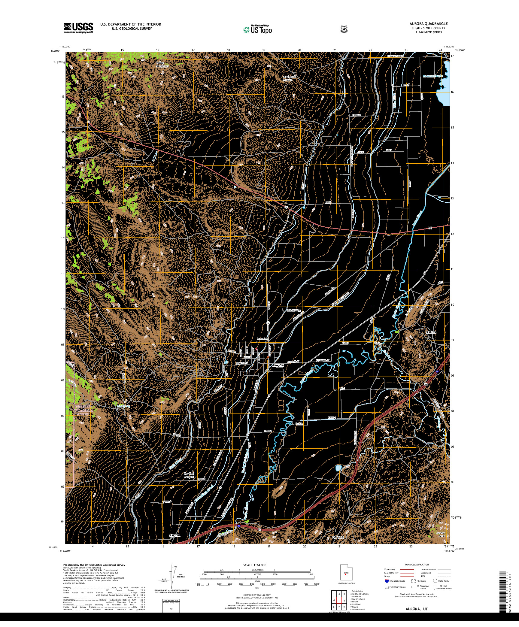 USGS US TOPO 7.5-MINUTE MAP FOR AURORA, UT 2020