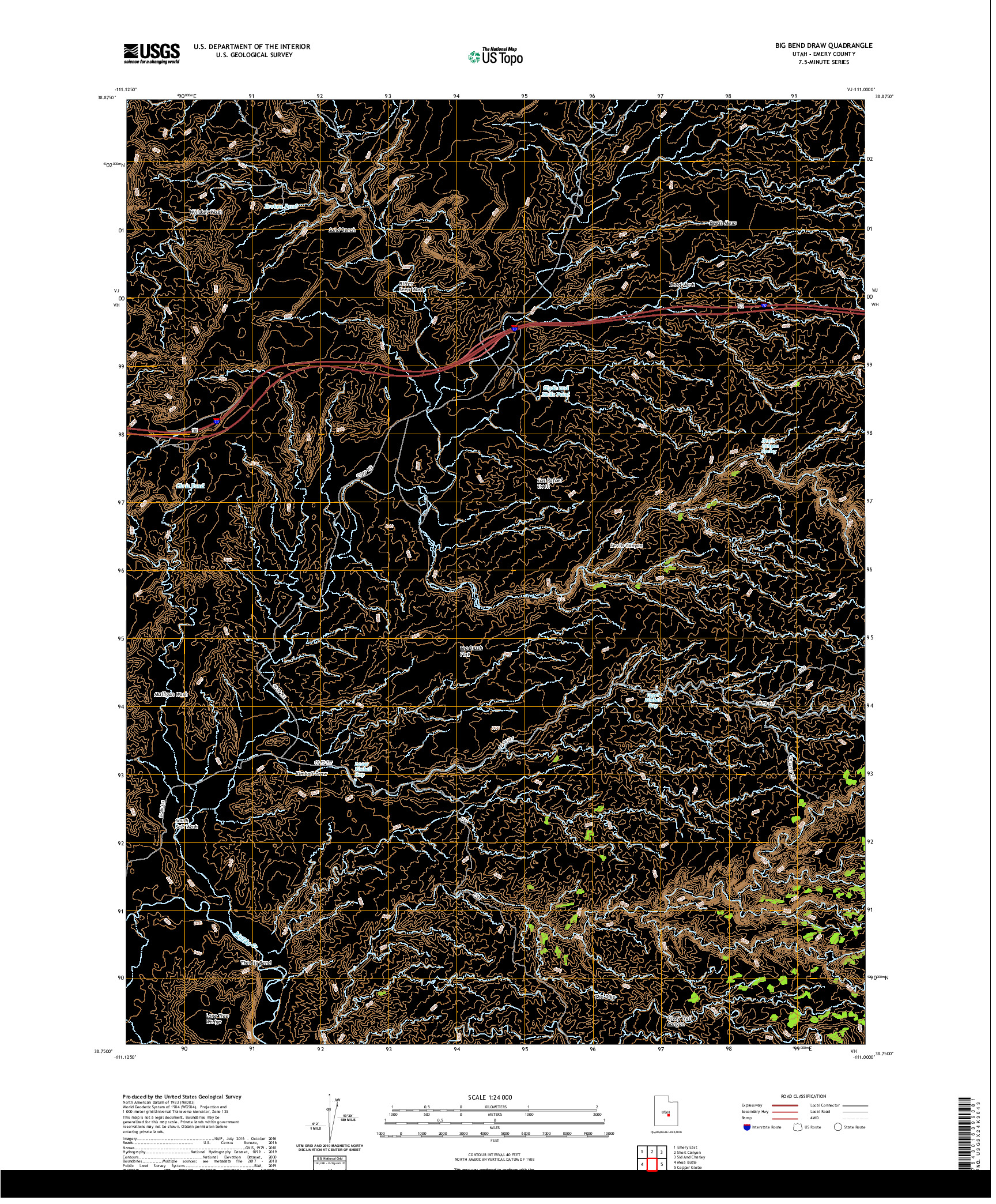 USGS US TOPO 7.5-MINUTE MAP FOR BIG BEND DRAW, UT 2020