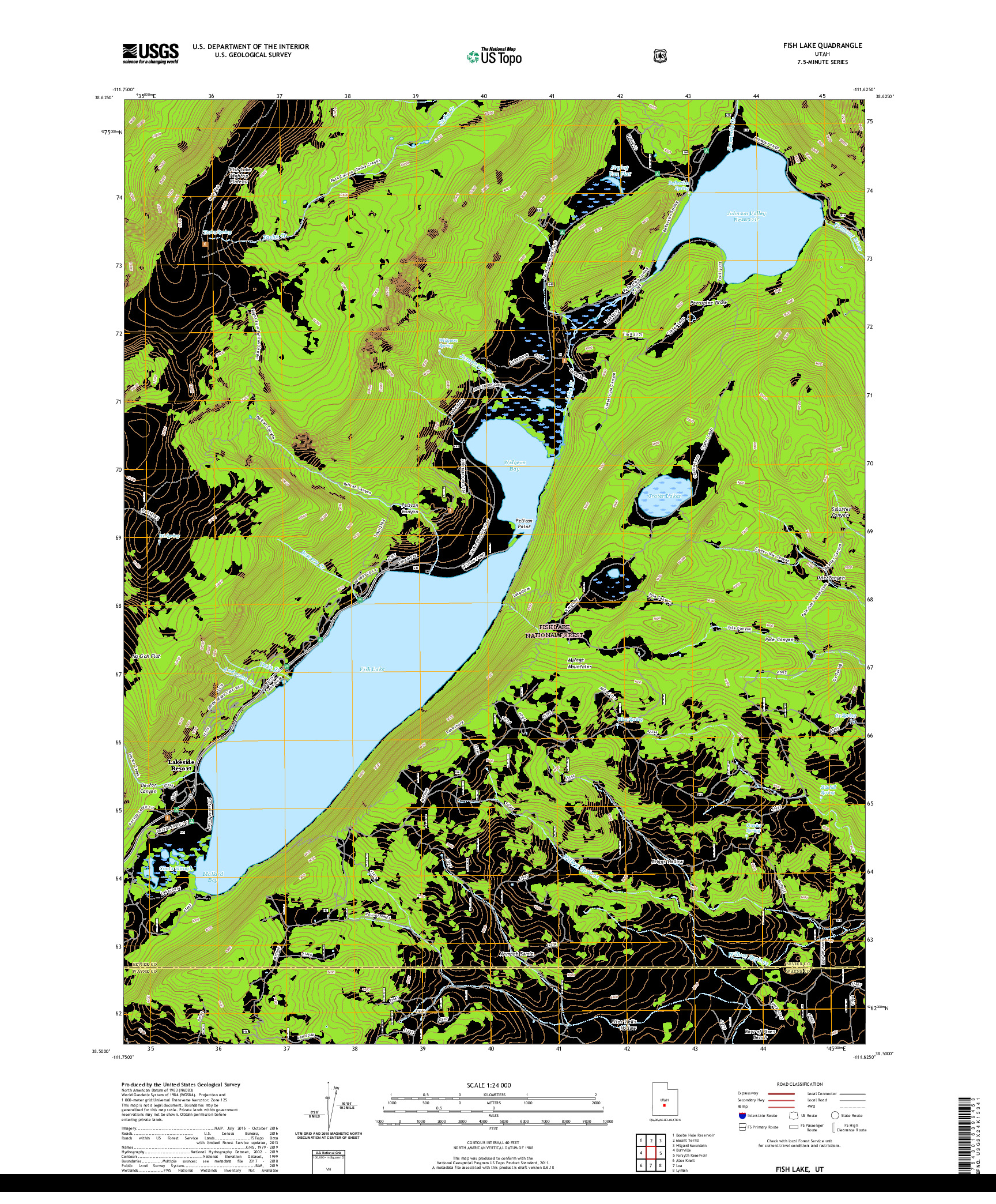 USGS US TOPO 7.5-MINUTE MAP FOR FISH LAKE, UT 2020