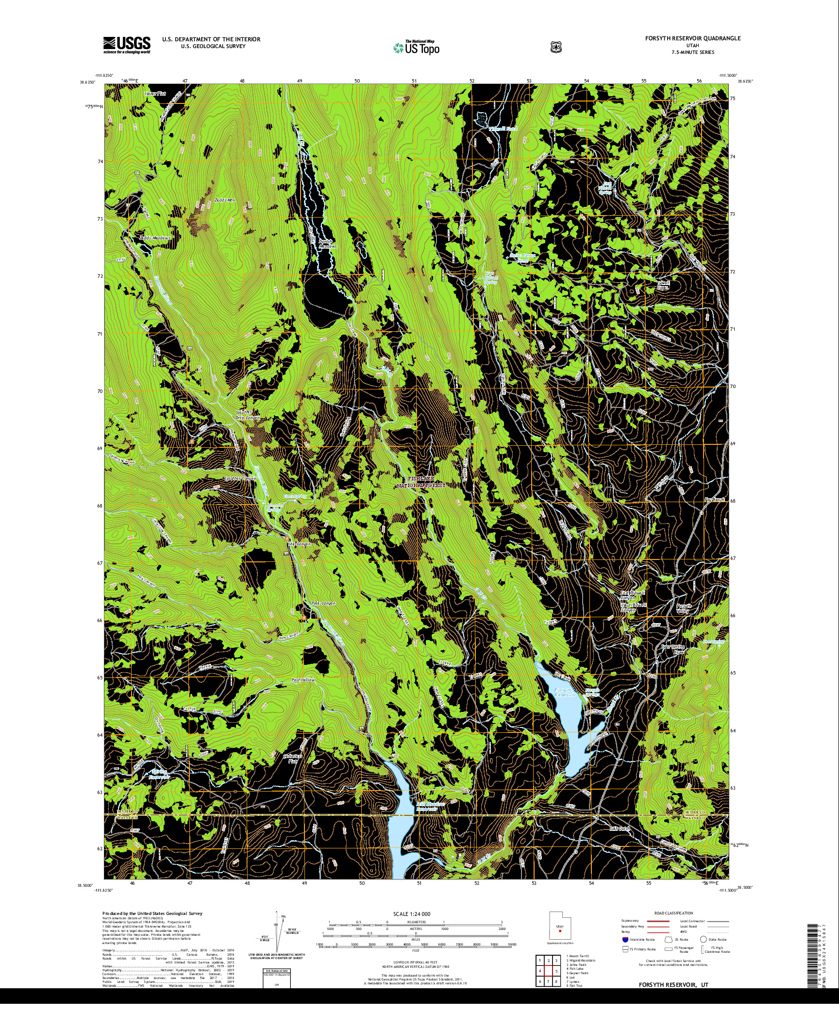 USGS US TOPO 7.5-MINUTE MAP FOR FORSYTH RESERVOIR, UT 2020