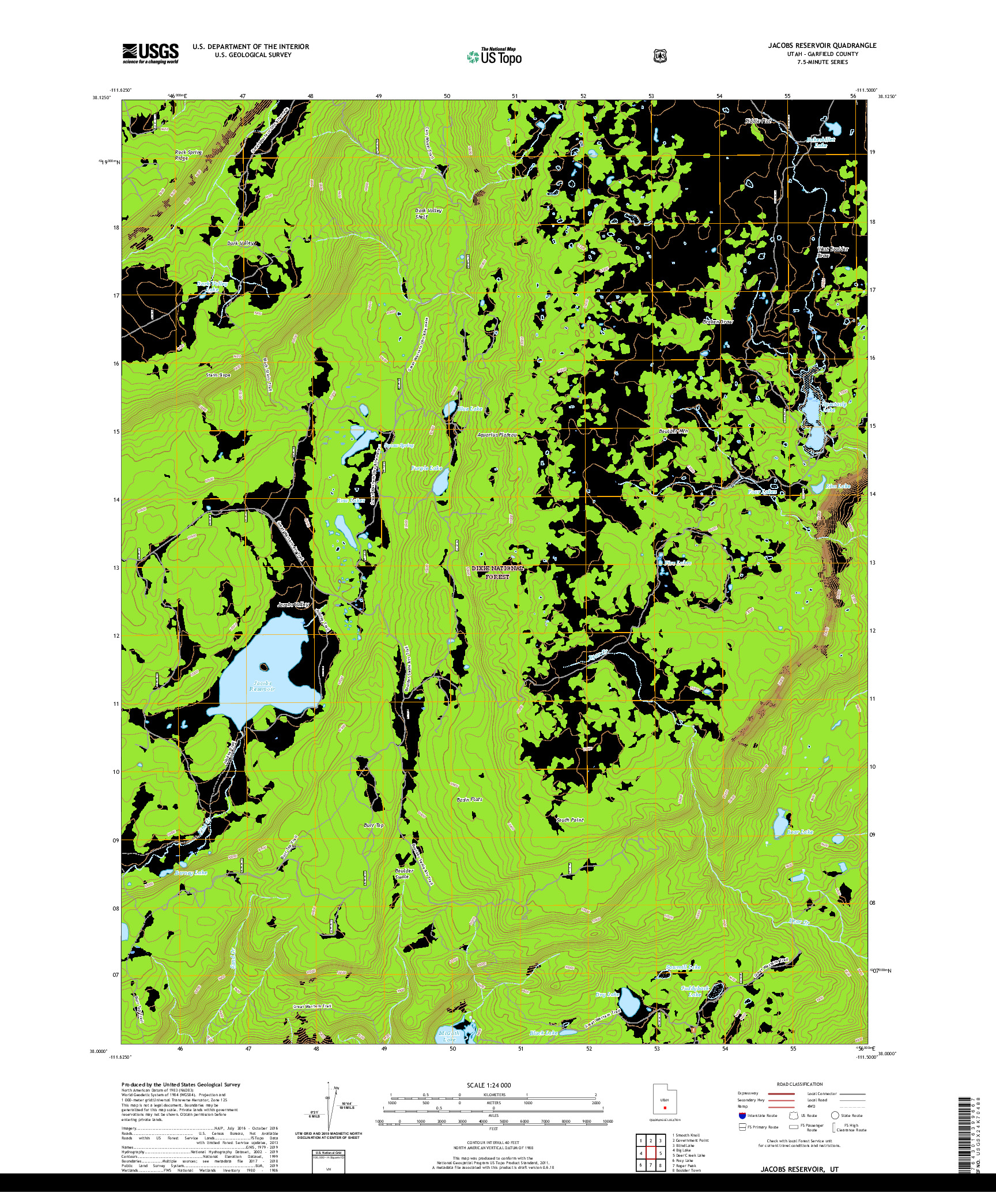 USGS US TOPO 7.5-MINUTE MAP FOR JACOBS RESERVOIR, UT 2020