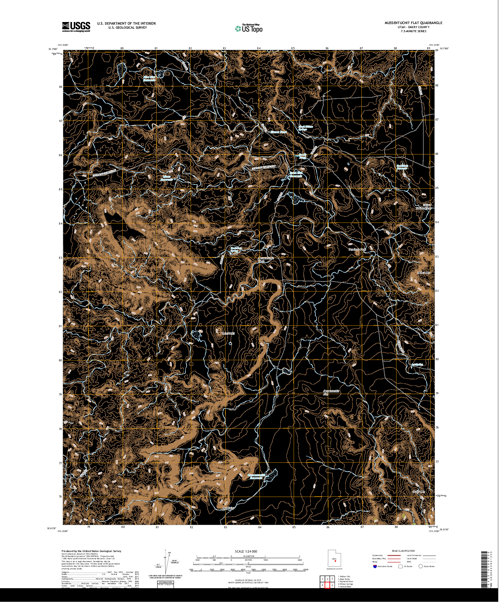 USGS US TOPO 7.5-MINUTE MAP FOR MUSSENTUCHIT FLAT, UT 2020