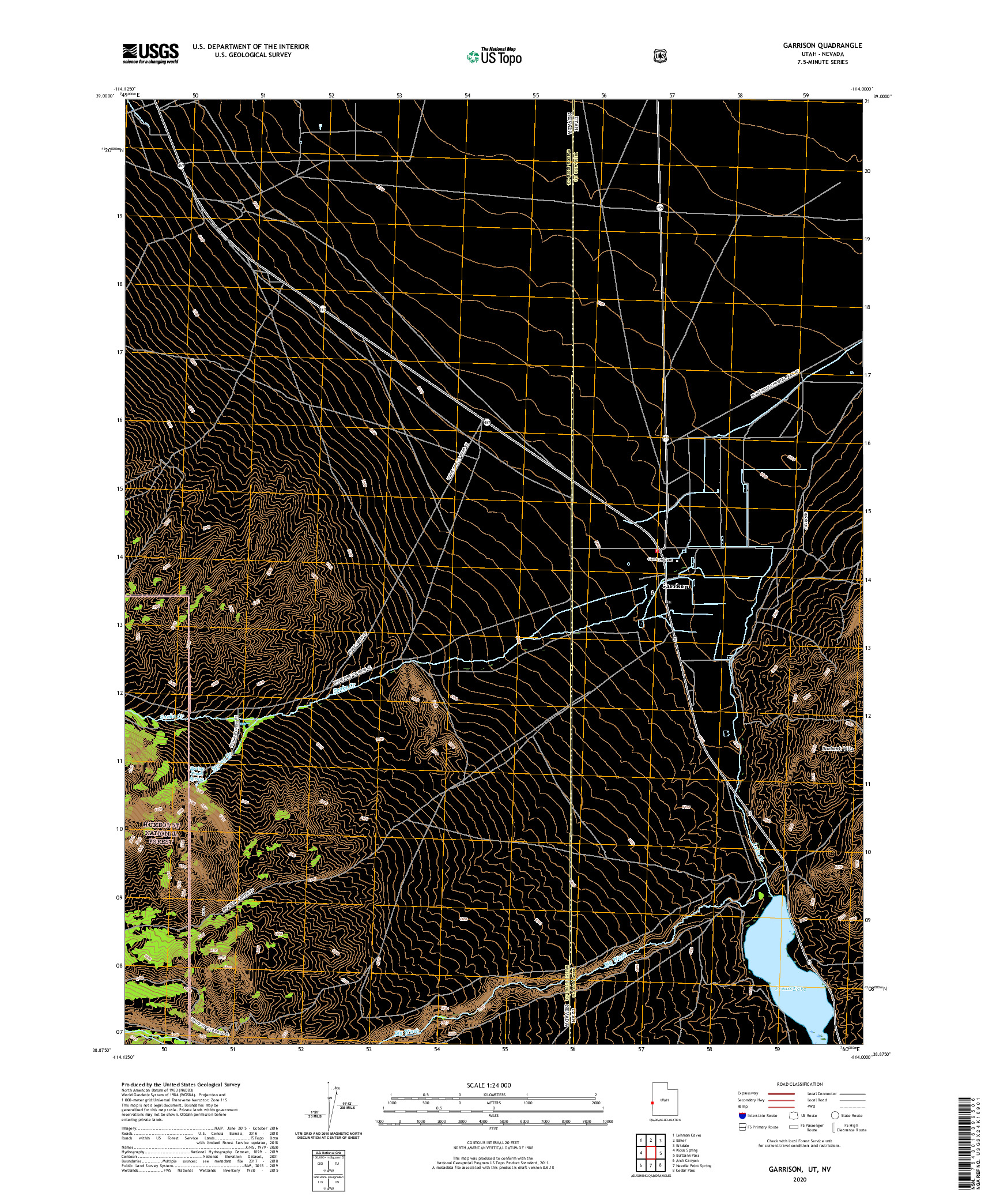 USGS US TOPO 7.5-MINUTE MAP FOR GARRISON, UT,NV 2020