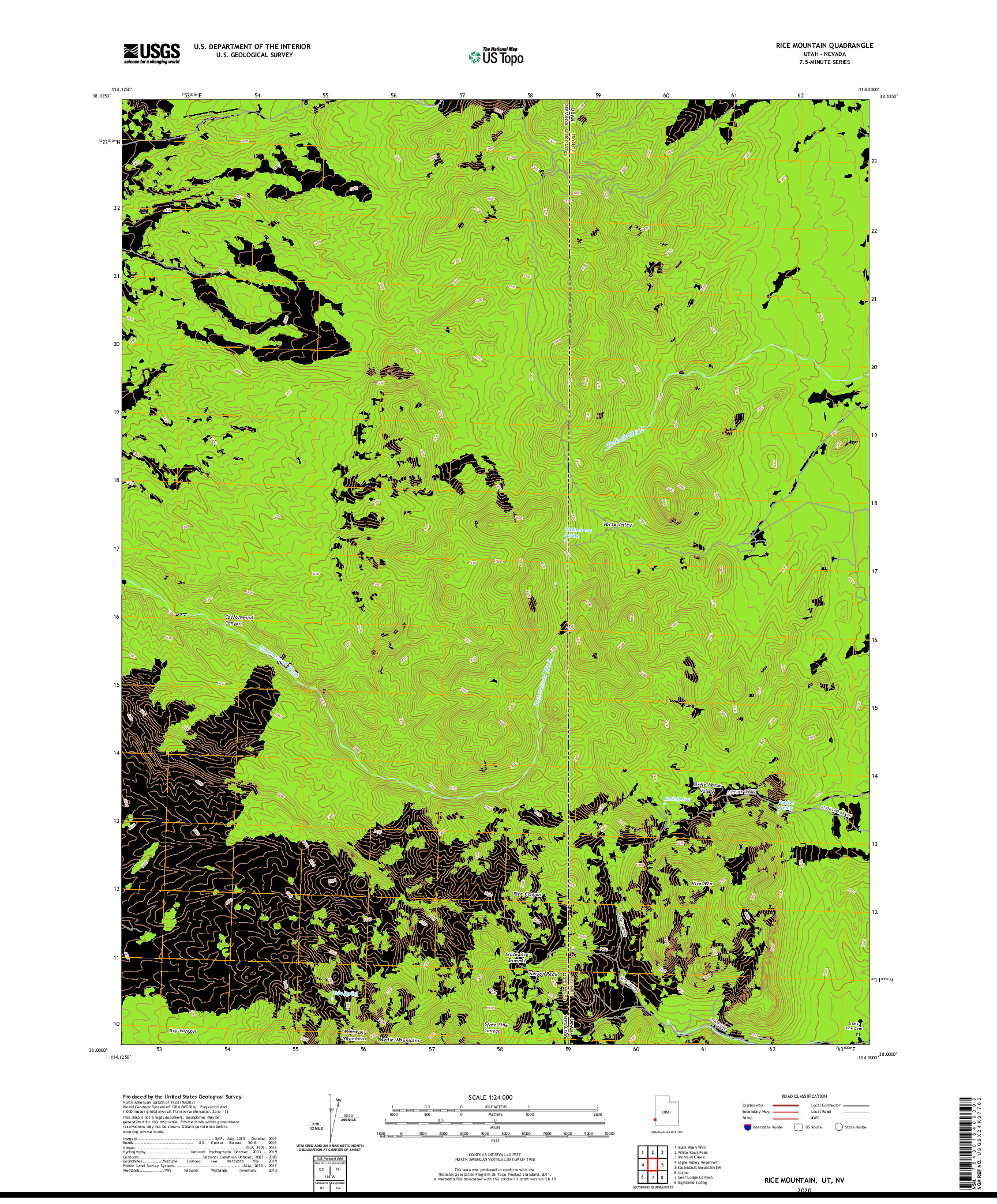 USGS US TOPO 7.5-MINUTE MAP FOR RICE MOUNTAIN, UT,NV 2020