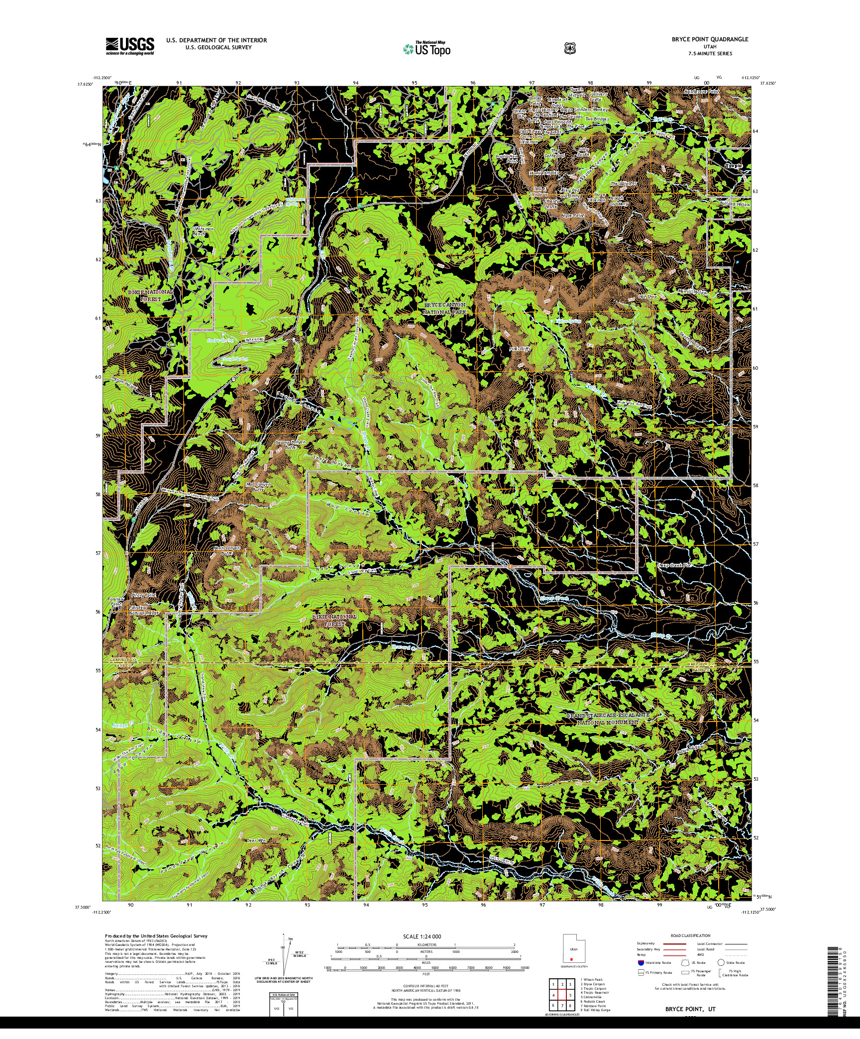USGS US TOPO 7.5-MINUTE MAP FOR BRYCE POINT, UT 2020