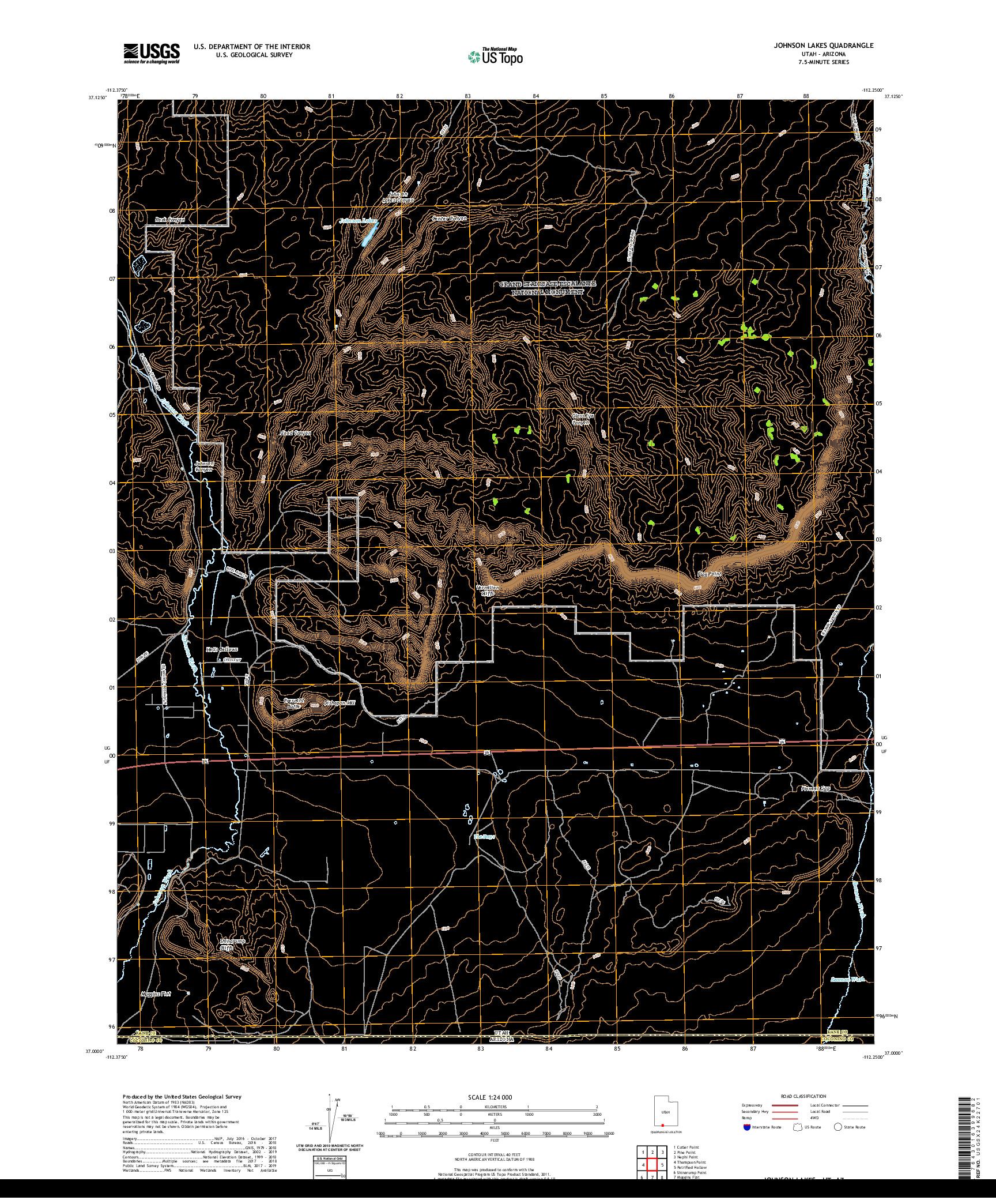 USGS US TOPO 7.5-MINUTE MAP FOR JOHNSON LAKES, UT,AZ 2020