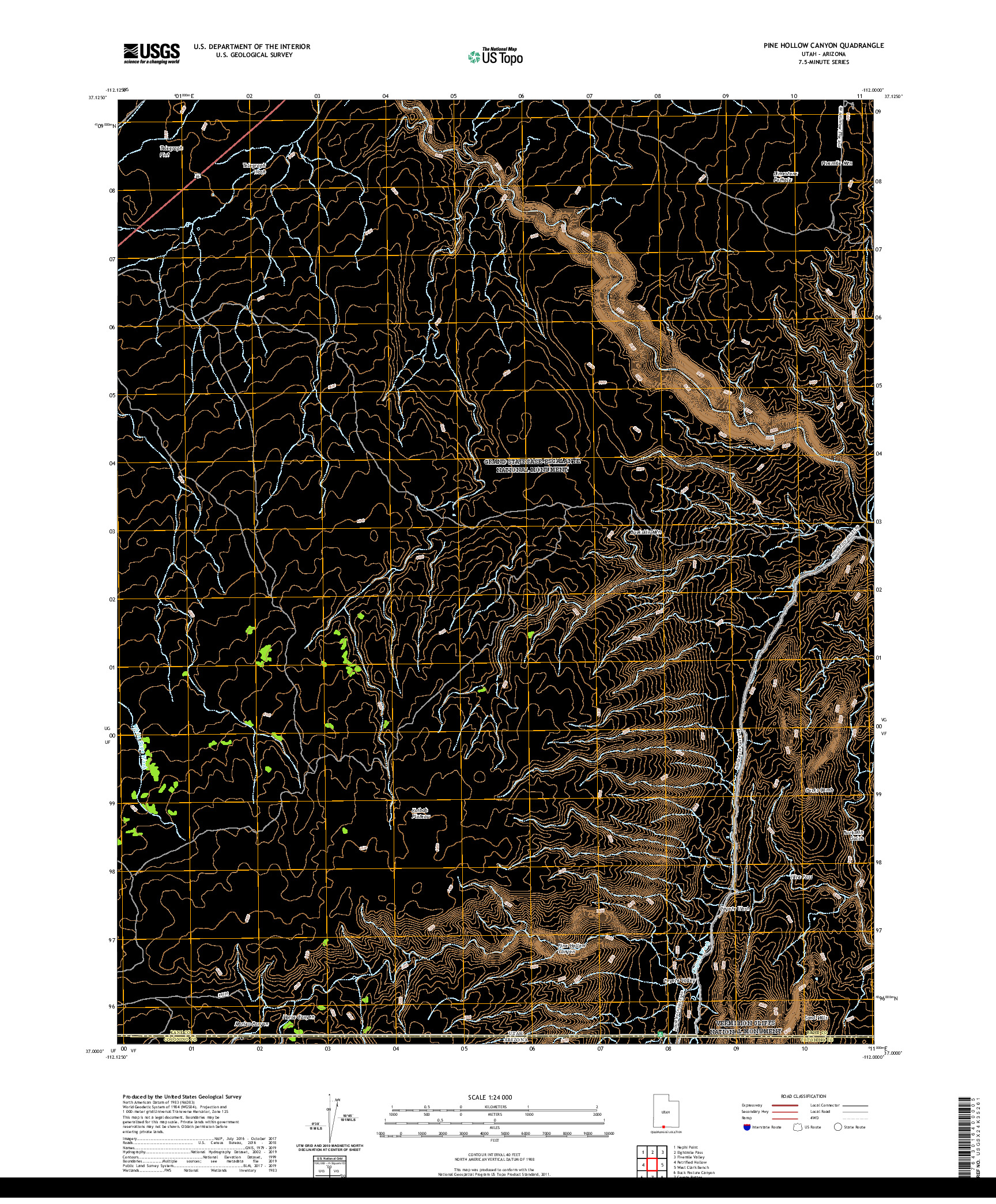 USGS US TOPO 7.5-MINUTE MAP FOR PINE HOLLOW CANYON, UT,AZ 2020