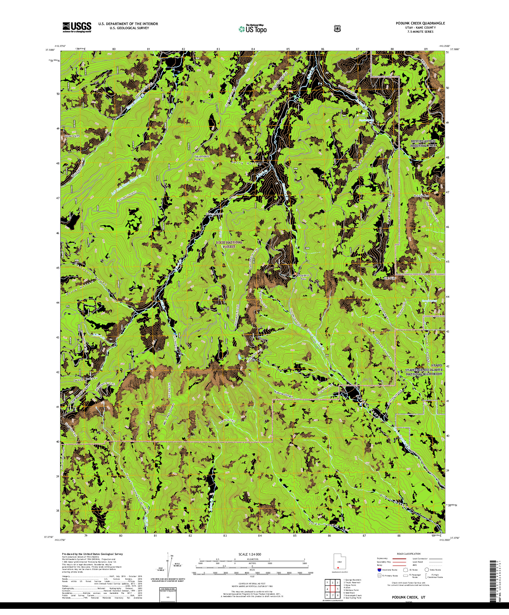 USGS US TOPO 7.5-MINUTE MAP FOR PODUNK CREEK, UT 2020