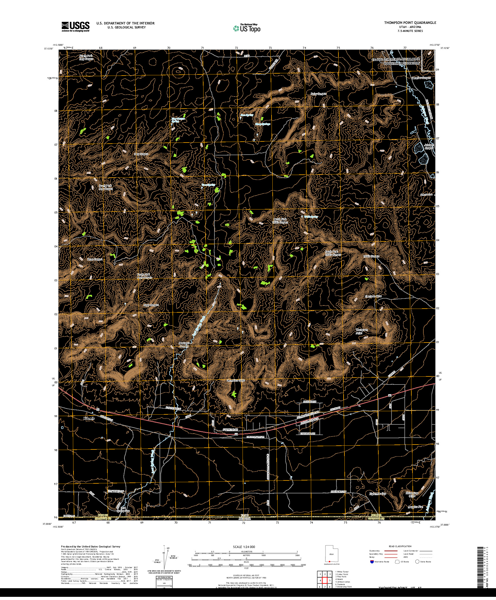 USGS US TOPO 7.5-MINUTE MAP FOR THOMPSON POINT, UT,AZ 2020