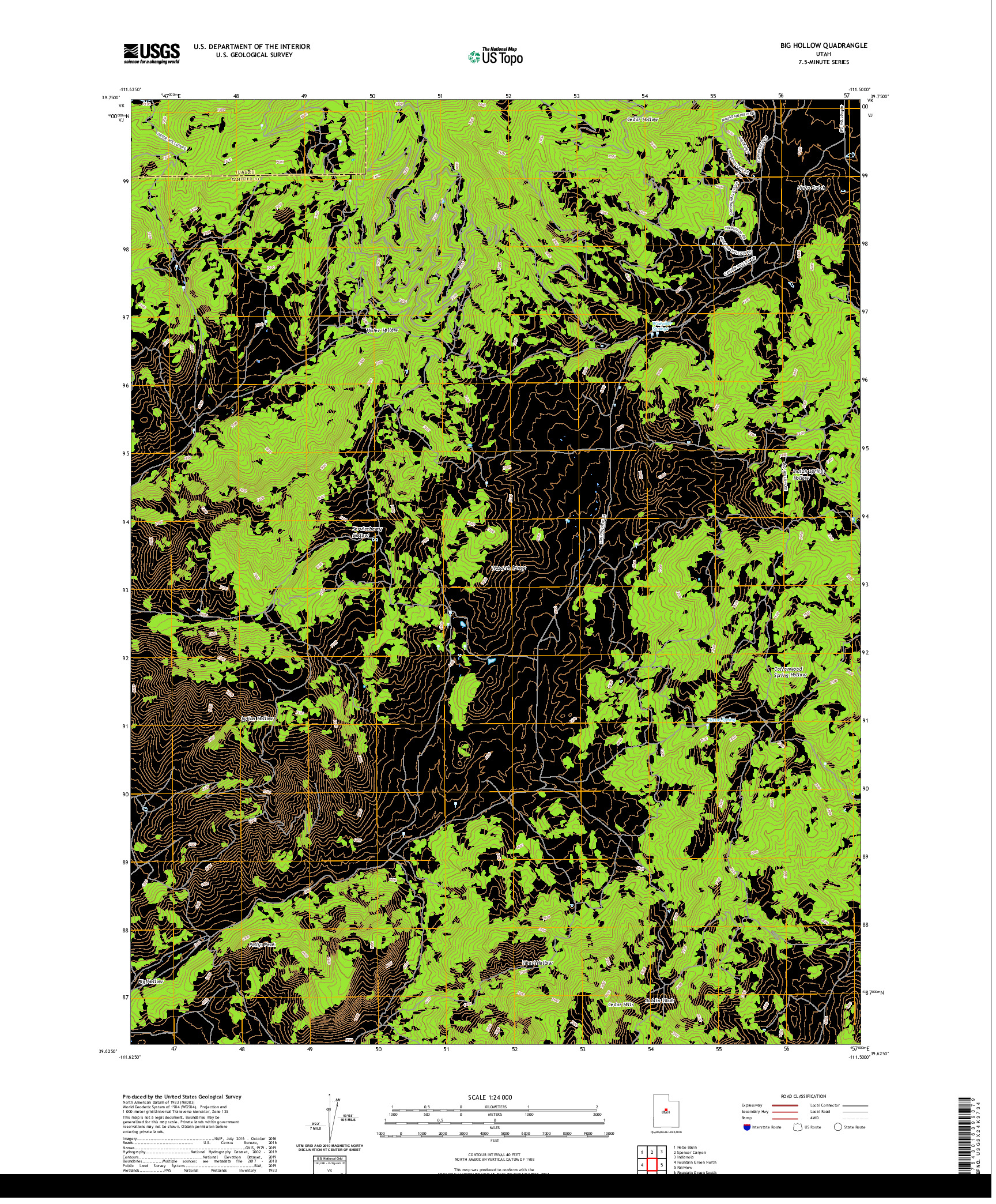 USGS US TOPO 7.5-MINUTE MAP FOR BIG HOLLOW, UT 2020