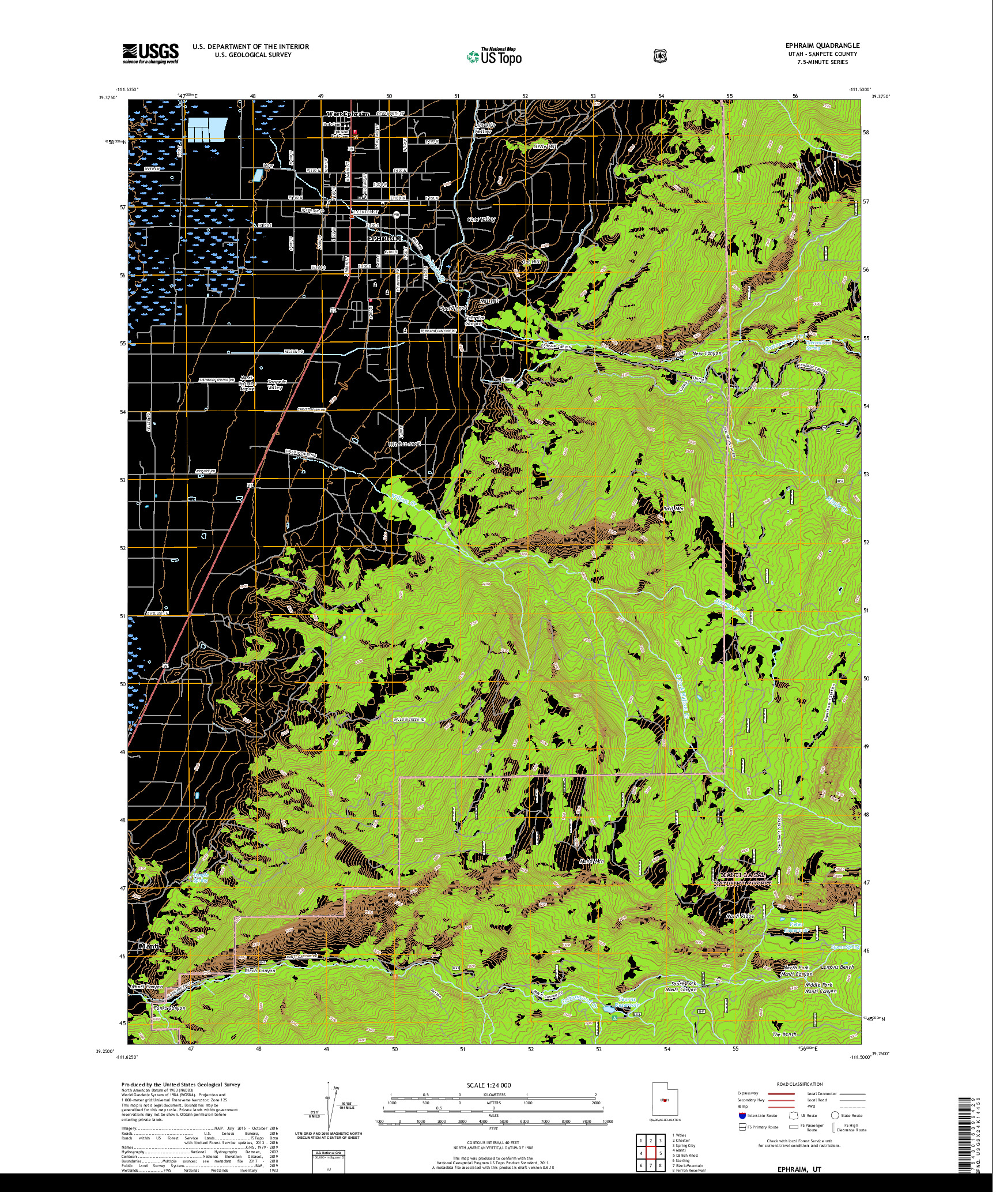 USGS US TOPO 7.5-MINUTE MAP FOR EPHRAIM, UT 2020