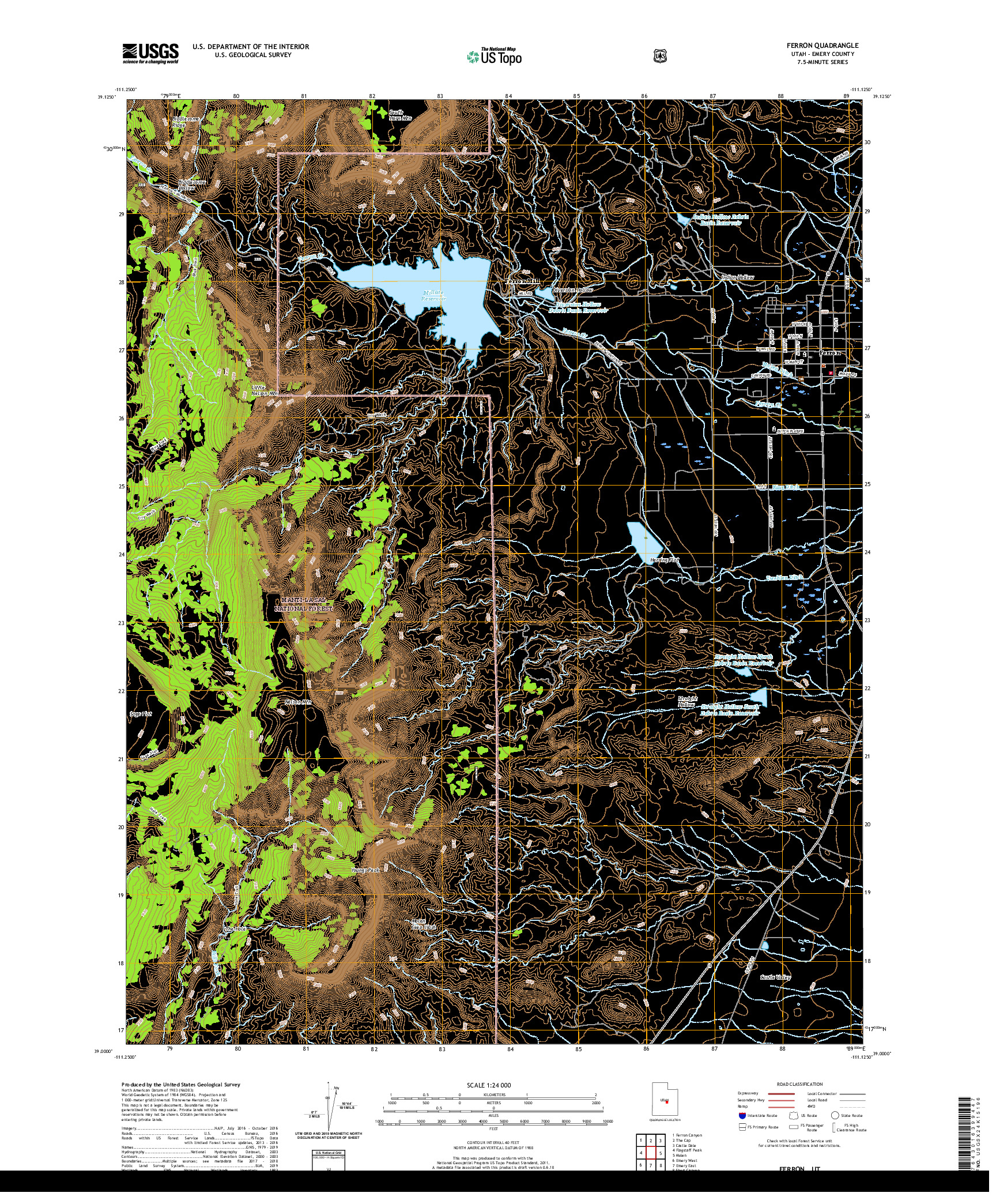 USGS US TOPO 7.5-MINUTE MAP FOR FERRON, UT 2020