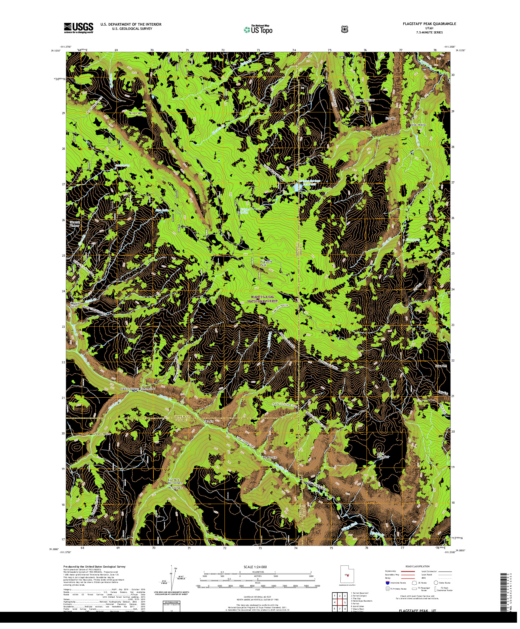 USGS US TOPO 7.5-MINUTE MAP FOR FLAGSTAFF PEAK, UT 2020